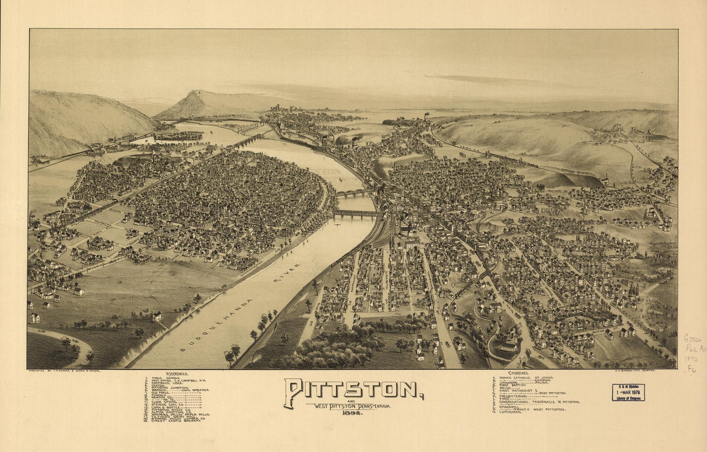 Pittston and West Pittston, Pennsylvania. (1892) – Historic Bird’s-Eye View Panorama Print
