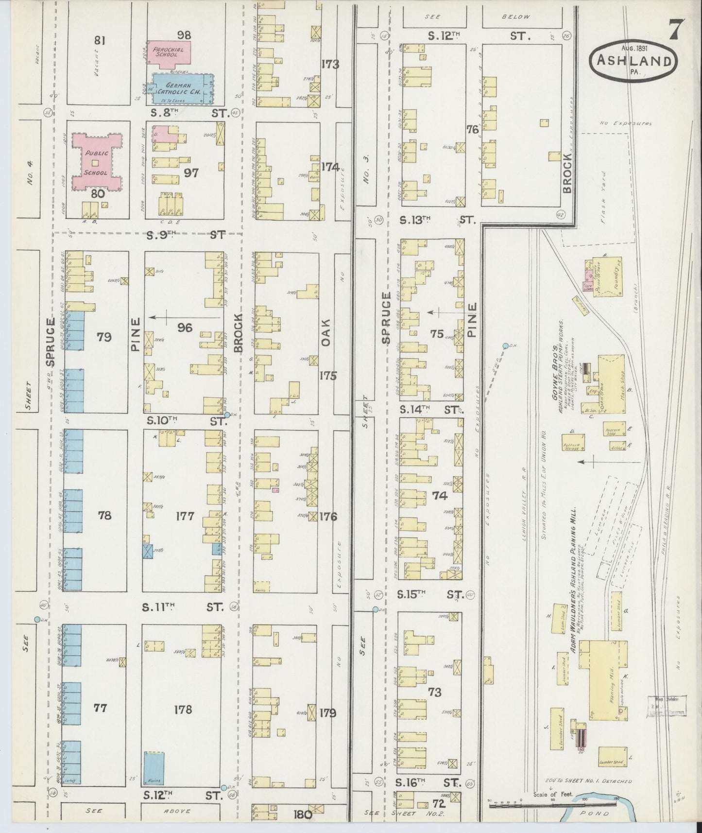 Sanborn Fire Insurance Map from Ashland, Schuylkill County, Pennsylvania (1891), Sheet #0007 - Historic Sanborn Fire Insurance Map Print, vintage old map wall art, antique decor, genealogy gift, Pennsylvania Pennsylvania map