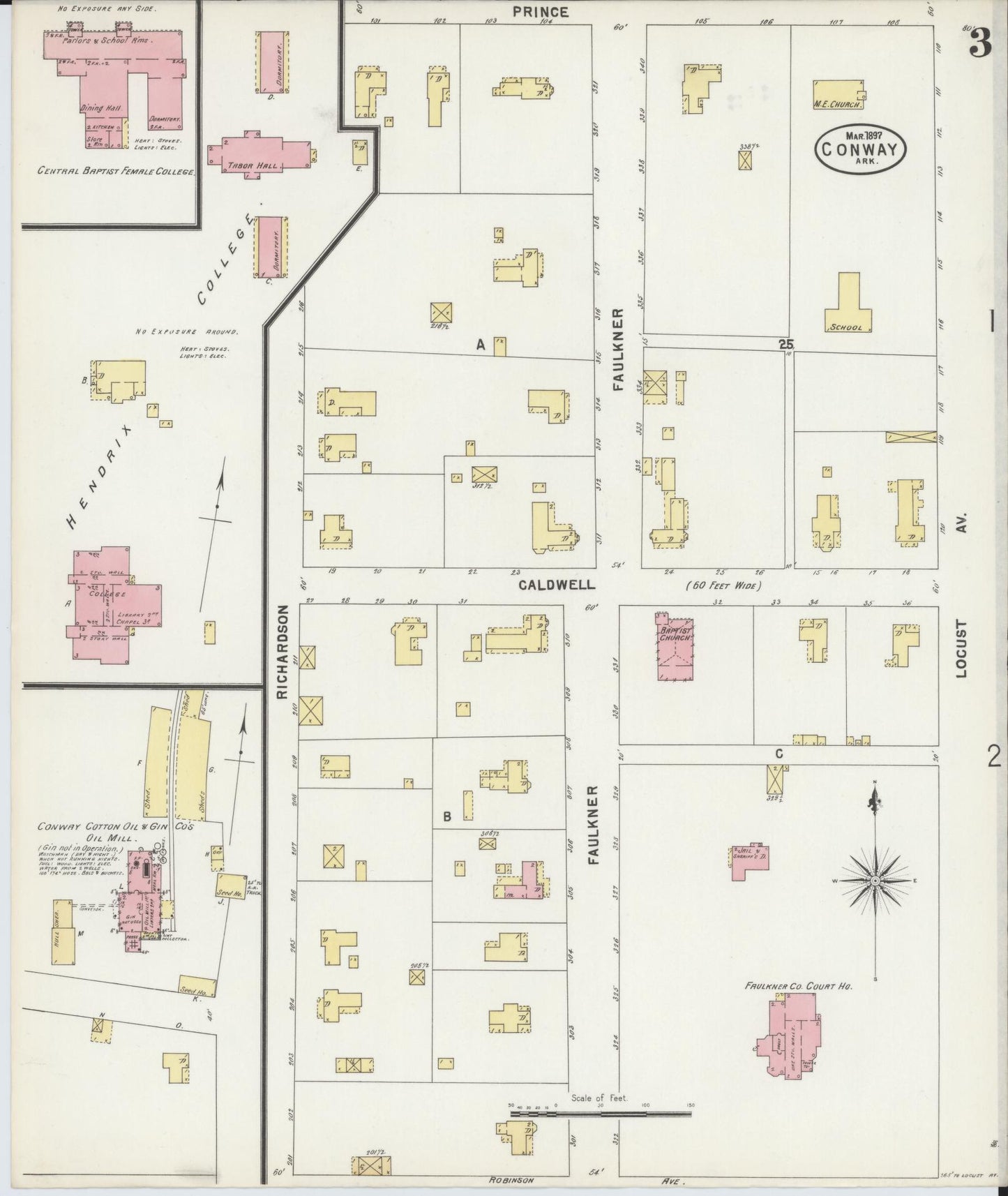 Sanborn Fire Insurance Map from Conway, Faulkner County, Arkansas (1897), Sheet #0003 - Complete Map Set gallery image, historic Sanborn map, vintage wall art, Arkansas Arkansas