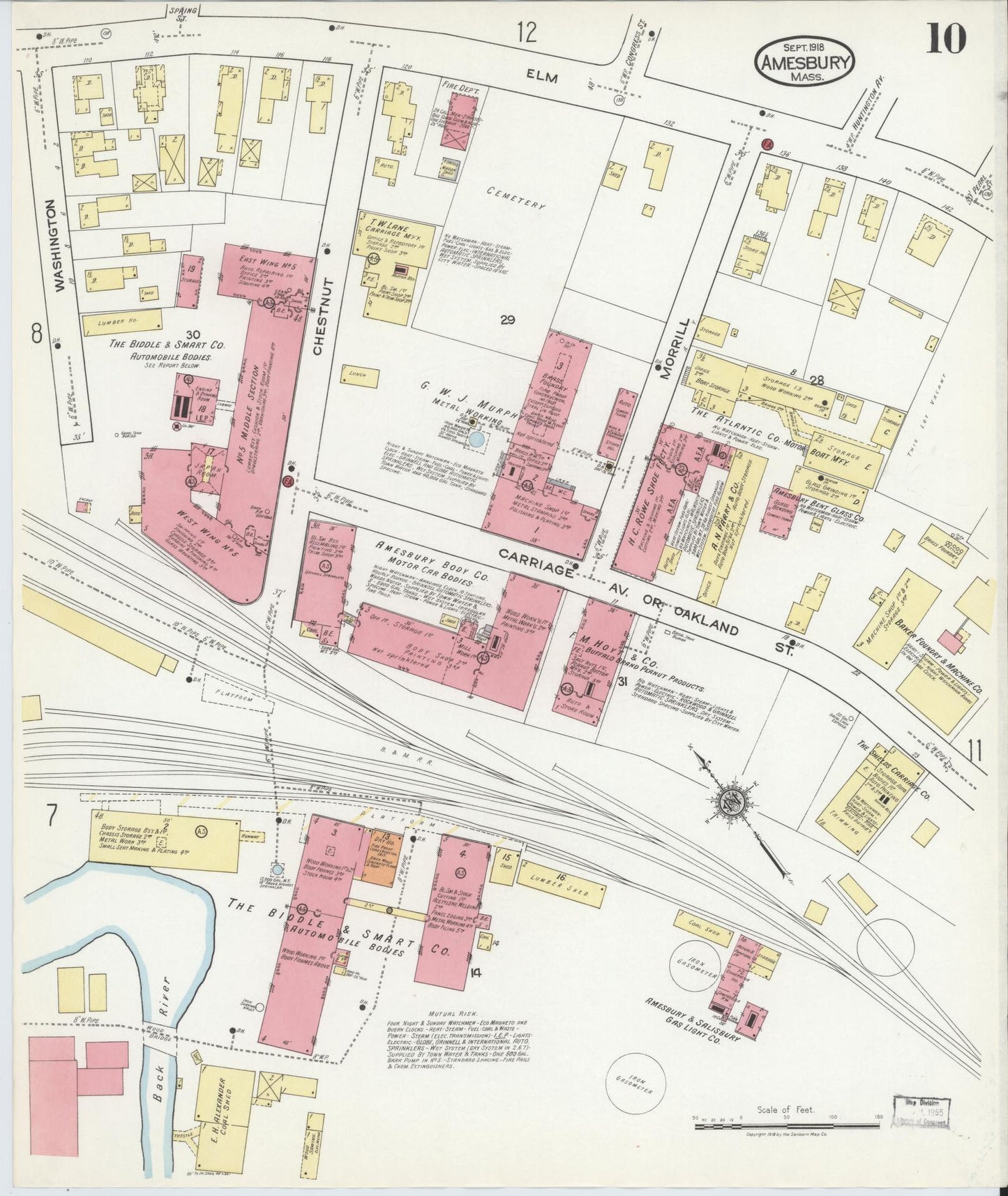 Sanborn Fire Insurance Map from Amesbury, Essex County, Massachusetts (1918), Sheet #0010 - Historic Sanborn Fire Insurance Map Print, vintage old map wall art, antique decor, genealogy gift, Massachusetts Massachusetts map