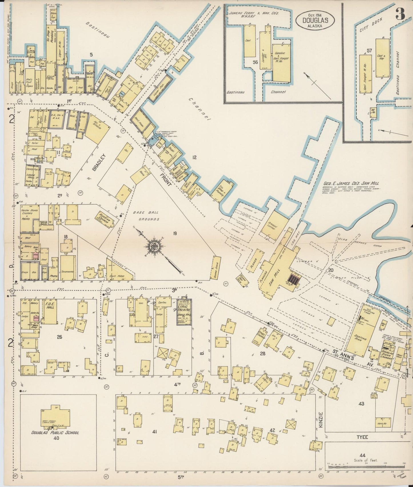 Sanborn Fire Insurance Map from Douglas, Juneau Census Division, Alaska (1914), Sheet #0003 - Historic Sanborn Fire Insurance Map Print, vintage old map wall art, antique decor, genealogy gift, Alaska Alaska map