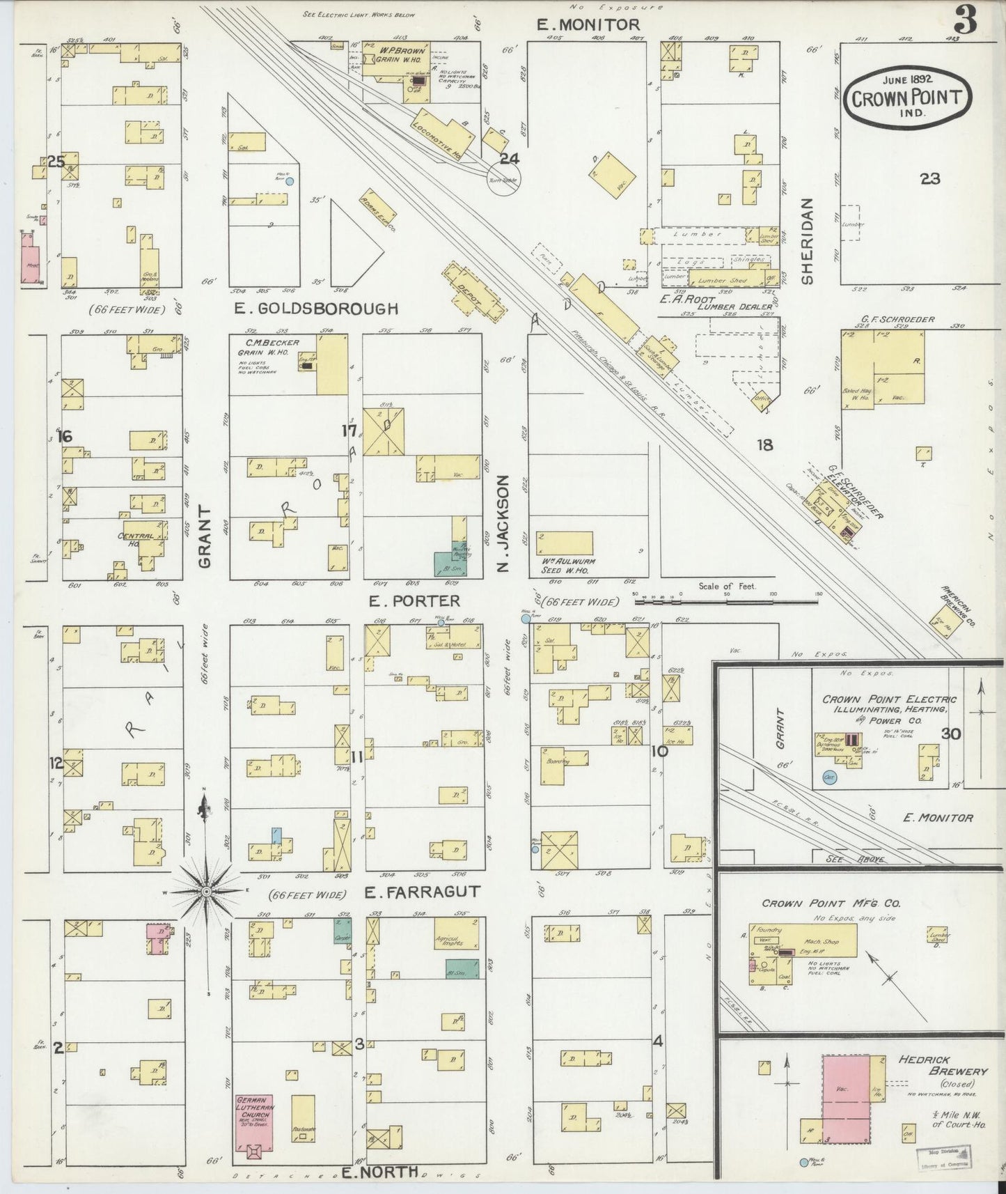 Sanborn Fire Insurance Map from Crown Point, Lake County, Indiana (1892), Sheet #0003 - Complete Map Set gallery image, historic Sanborn map, vintage wall art, Indiana Indiana