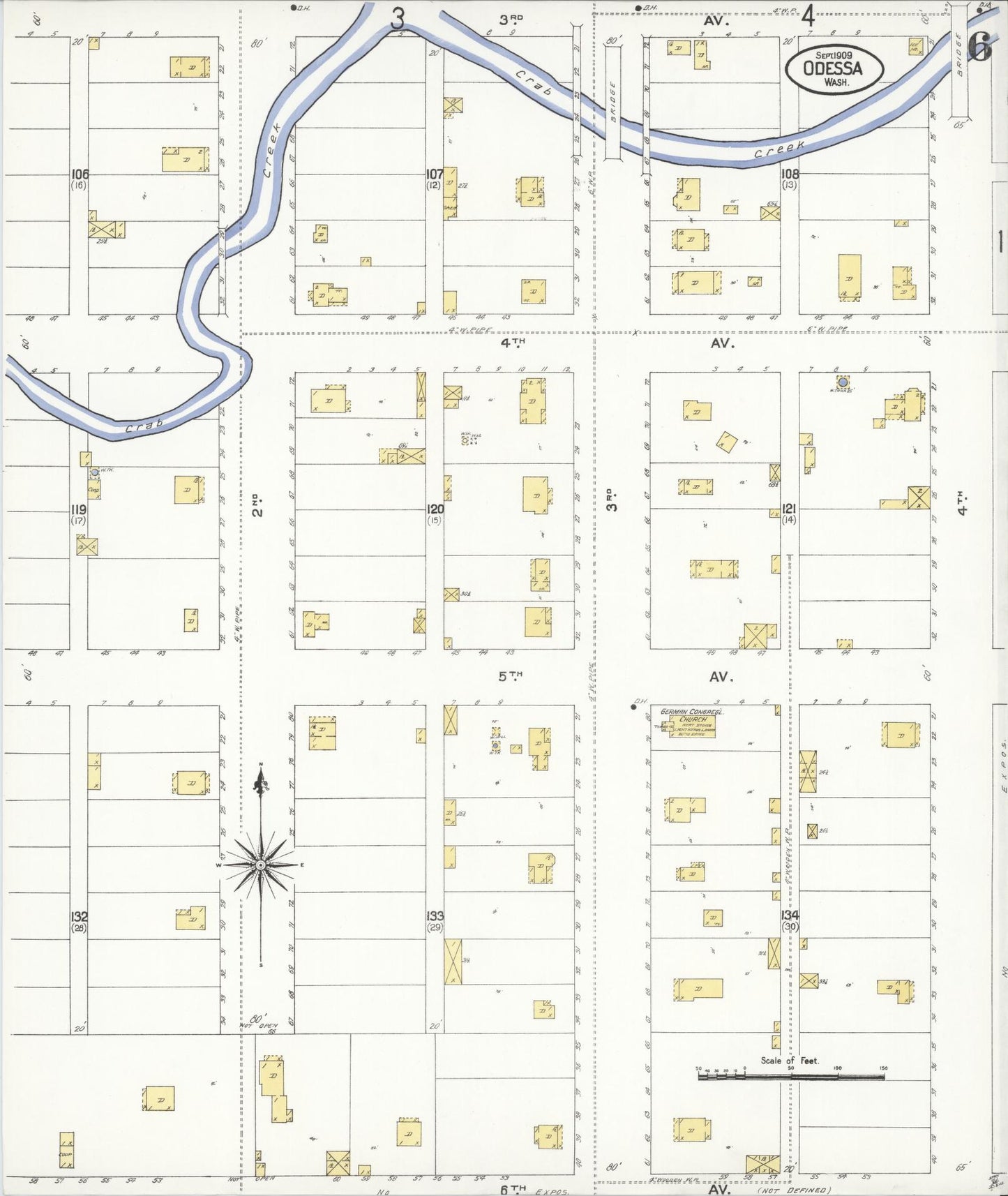 Sanborn Fire Insurance Map from Odessa, Lincoln County, Washington (1909), Sheet #0006 - Complete Map Set gallery image, historic Sanborn map, vintage wall art, Washington Washington