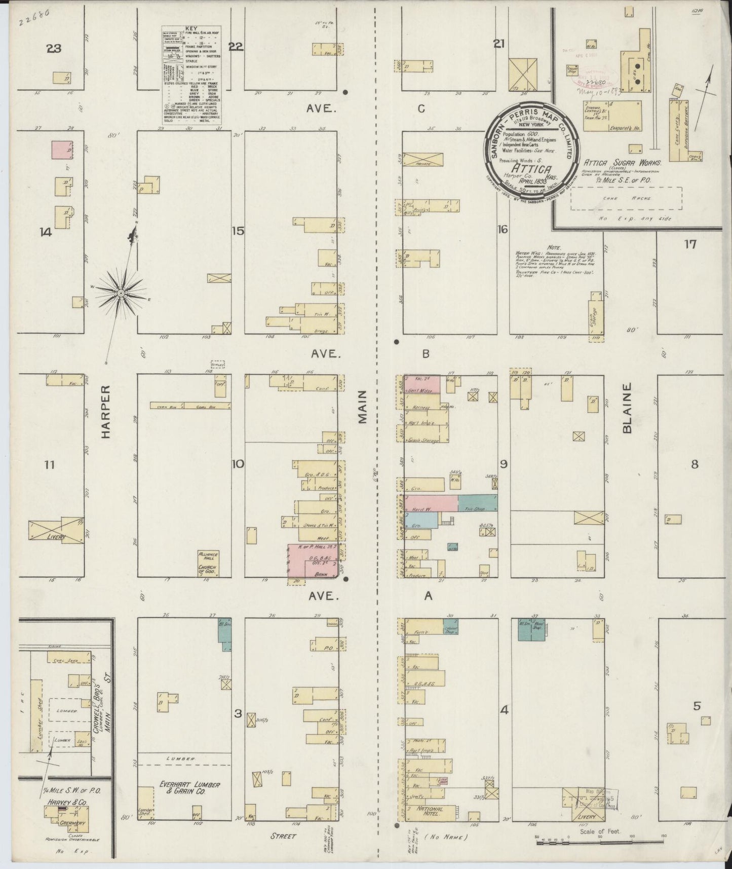 Sanborn Fire Insurance Map from Attica, Harper County, Kansas (1893), Sheet #0001 - Historic Sanborn Fire Insurance Map Print, vintage old map wall art, antique decor, genealogy gift, Kansas Kansas map