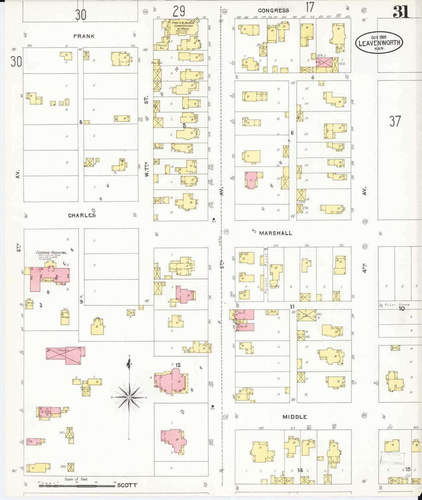 Sanborn Fire Insurance Map from Leavenworth, Leavenworth County, Kansas (1905), Sheet #0032 - Historic Sanborn Fire Insurance Map Print, vintage old map wall art, antique decor, genealogy gift, Kansas Kansas map