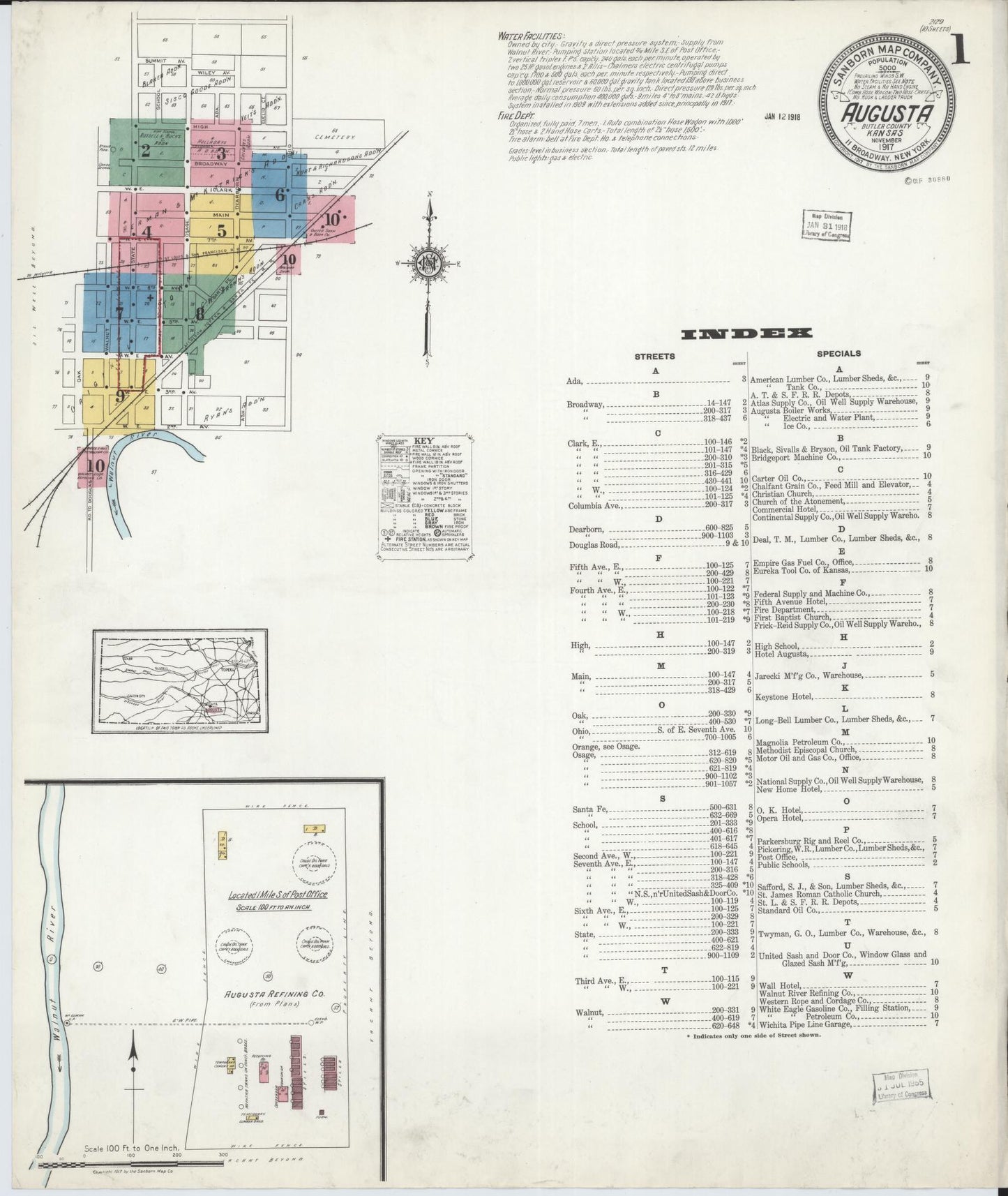 Sanborn Fire Insurance Map from Augusta, Butler County, Kansas (1917), Sheet #0001 - Historic Sanborn Fire Insurance Map Print, vintage old map wall art, antique decor, genealogy gift, Kansas Kansas map