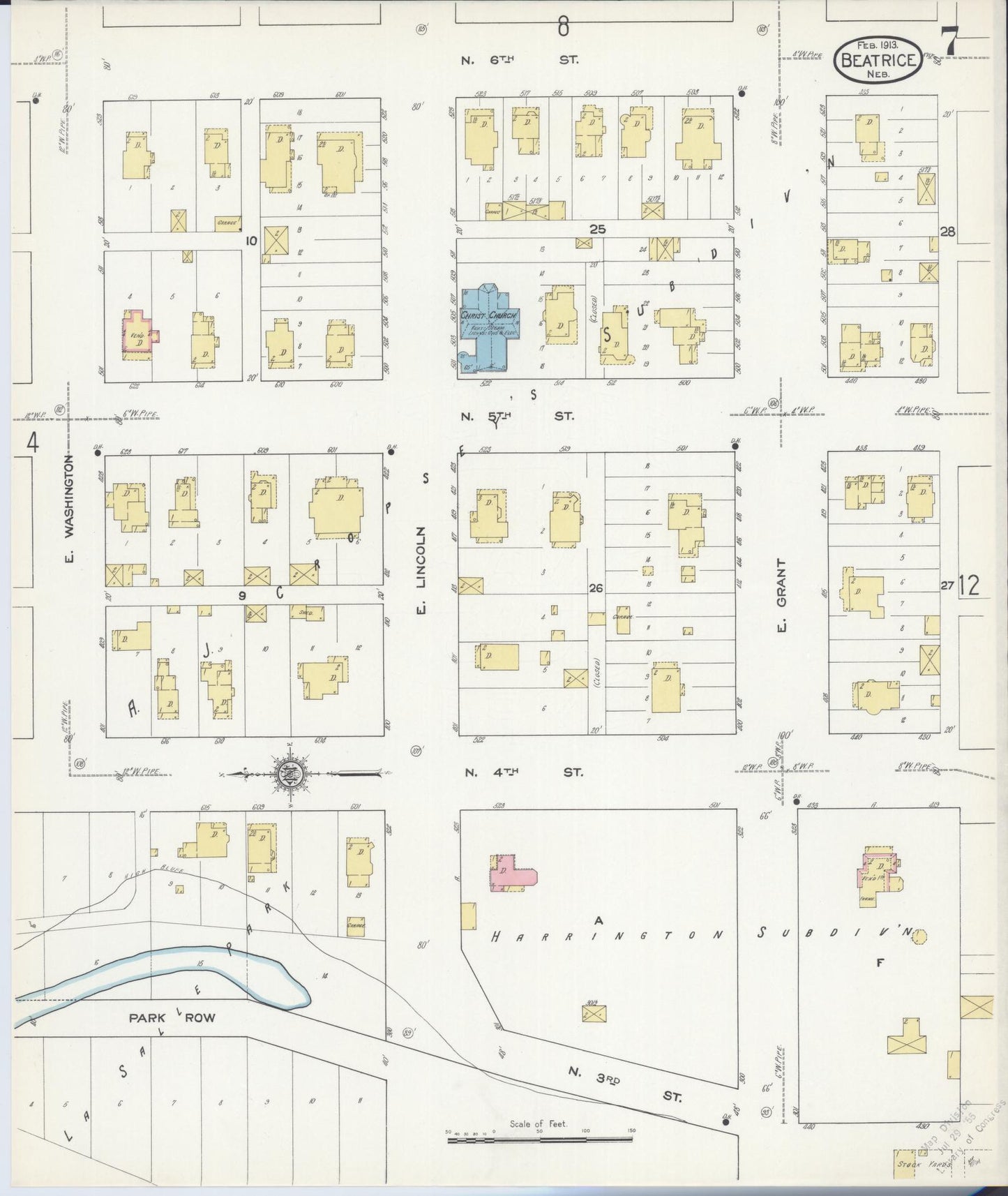 Sanborn Fire Insurance Map from Beatrice, Gage County, Nebraska (1913), Sheet #0007 - Historic Sanborn Fire Insurance Map Print, vintage old map wall art, antique decor, genealogy gift, Nebraska Nebraska map