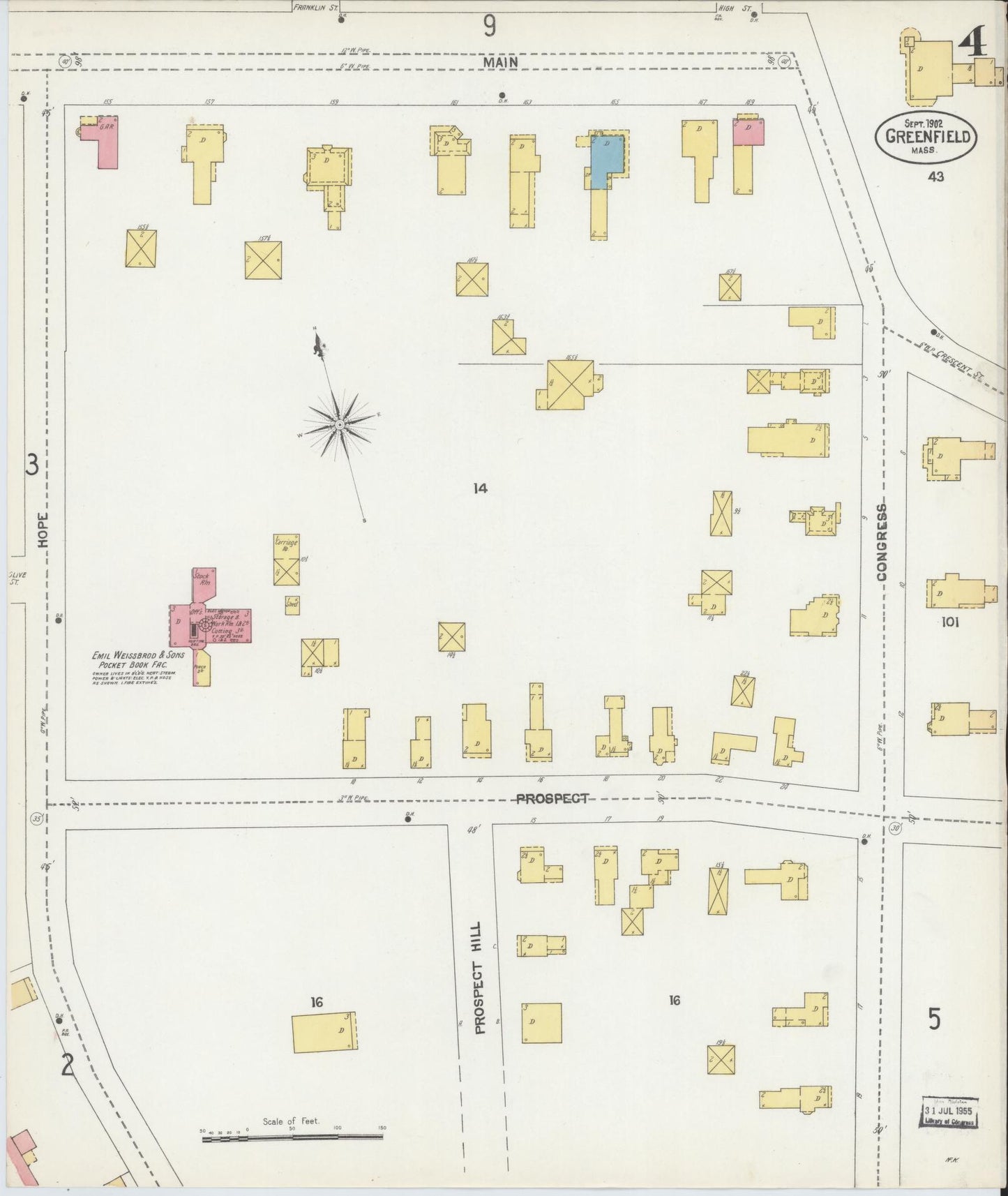 Sanborn Fire Insurance Map from Greenfield, Franklin County, Massachusetts (1902), Sheet #0004 - Historic Sanborn Fire Insurance Map Print, vintage old map wall art, antique decor, genealogy gift, Massachusetts Massachusetts map