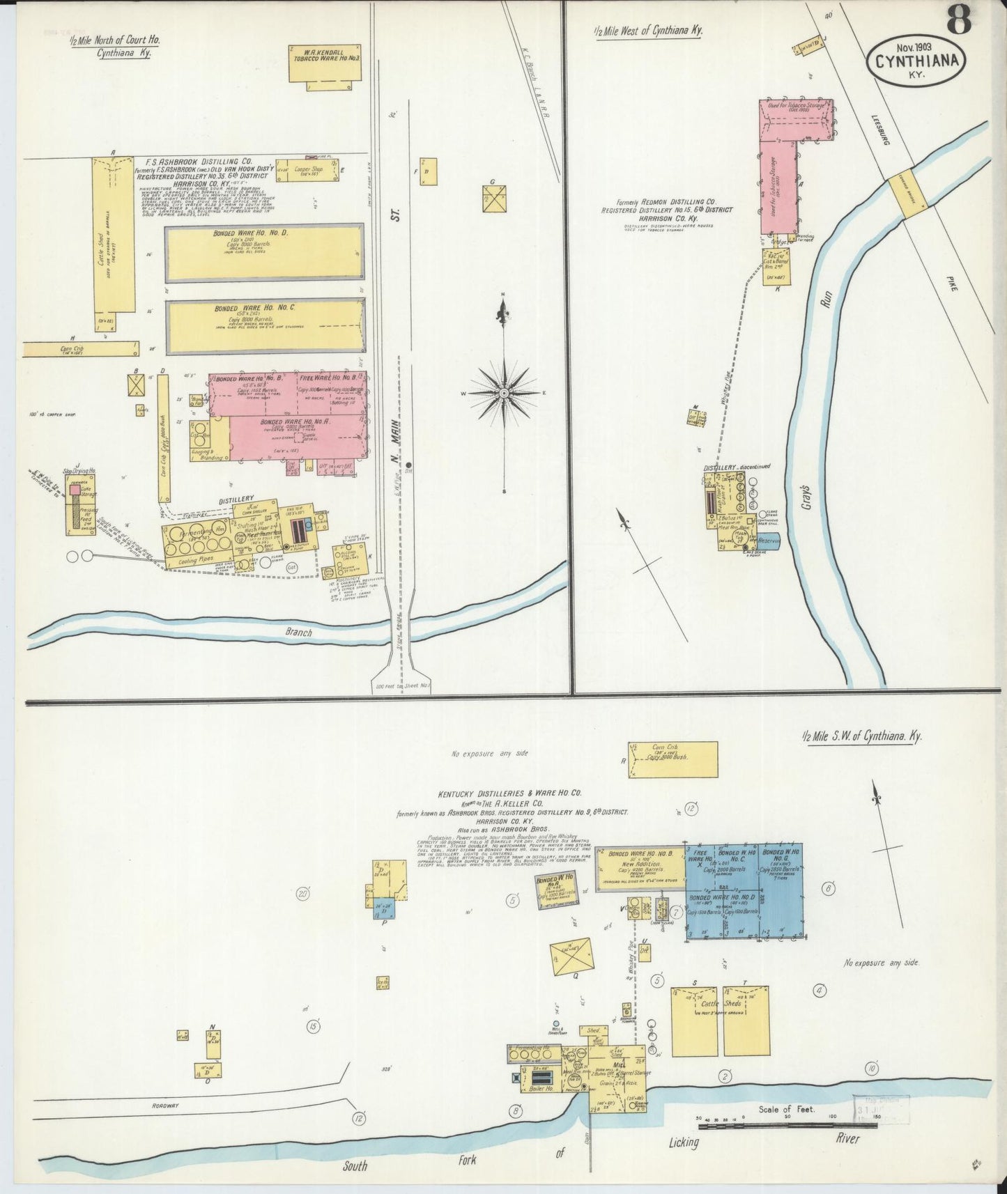 Sanborn Fire Insurance Map from Cynthiana, Harrison County, Kentucky (1903), Sheet #0008 - Historic Sanborn Fire Insurance Map Print, vintage old map wall art, antique decor, genealogy gift, Kentucky Kentucky map