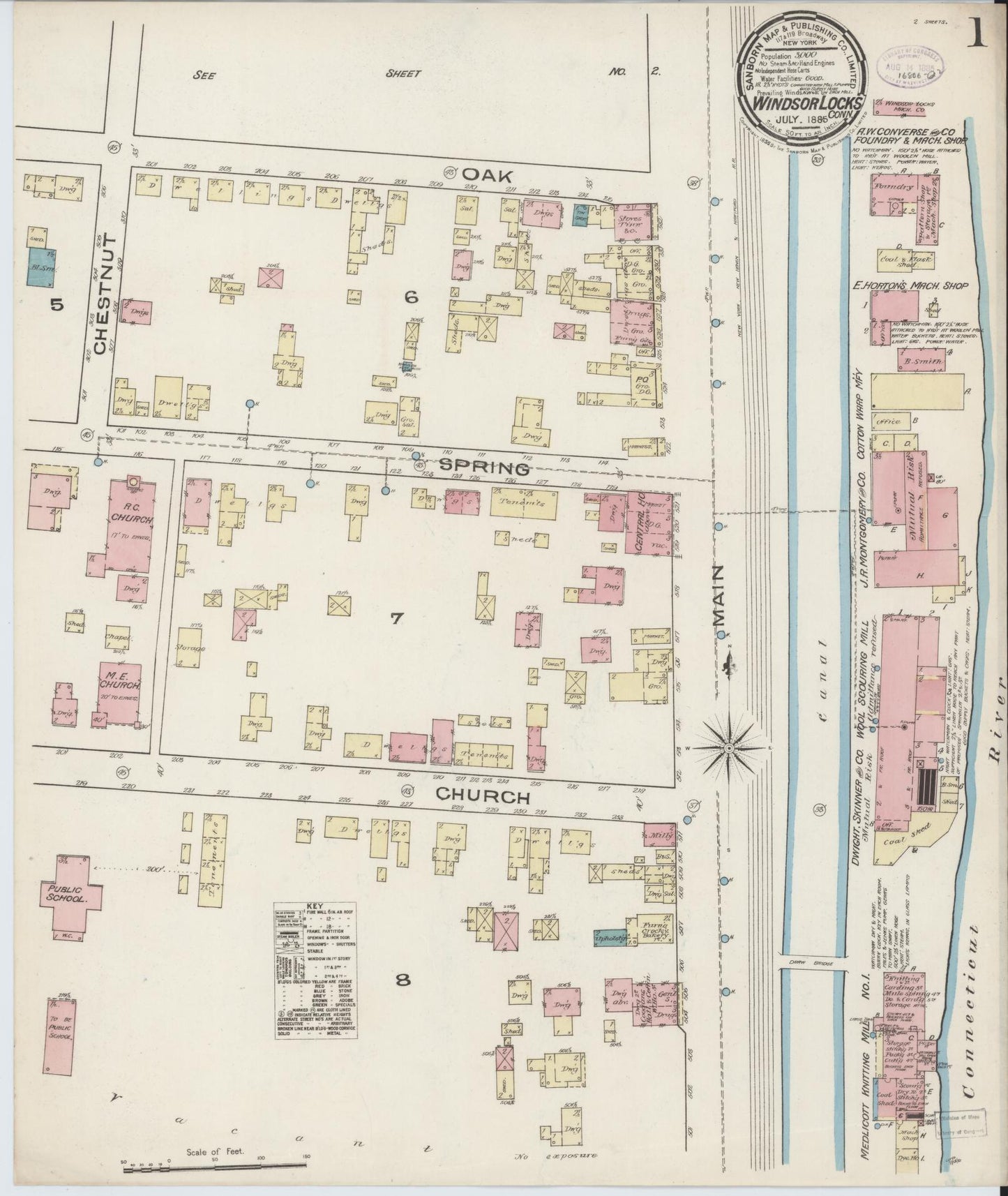 Sanborn Fire Insurance Map from Windsor Locks, Hartford County, Connecticut (1885), Sheet #0001 - Historic Sanborn Fire Insurance Map Print, vintage old map wall art, antique decor, genealogy gift, Connecticut Connecticut map