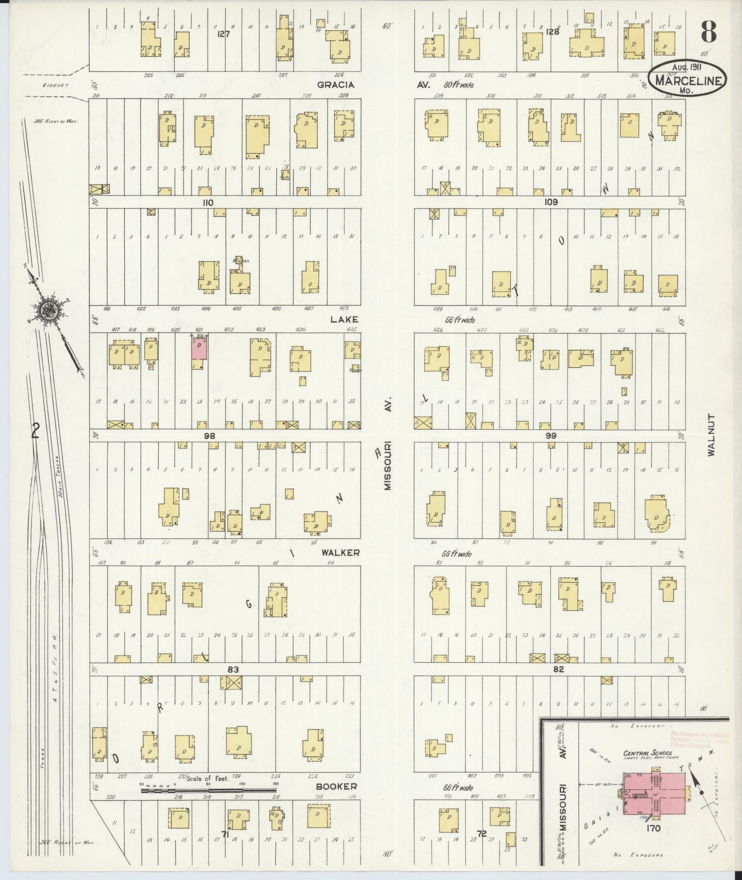 Sanborn Fire Insurance Map from Marceline, Linn County, Missouri (1911), Sheet #0008 - Complete Map Set gallery image, historic Sanborn map, vintage wall art, Missouri Missouri
