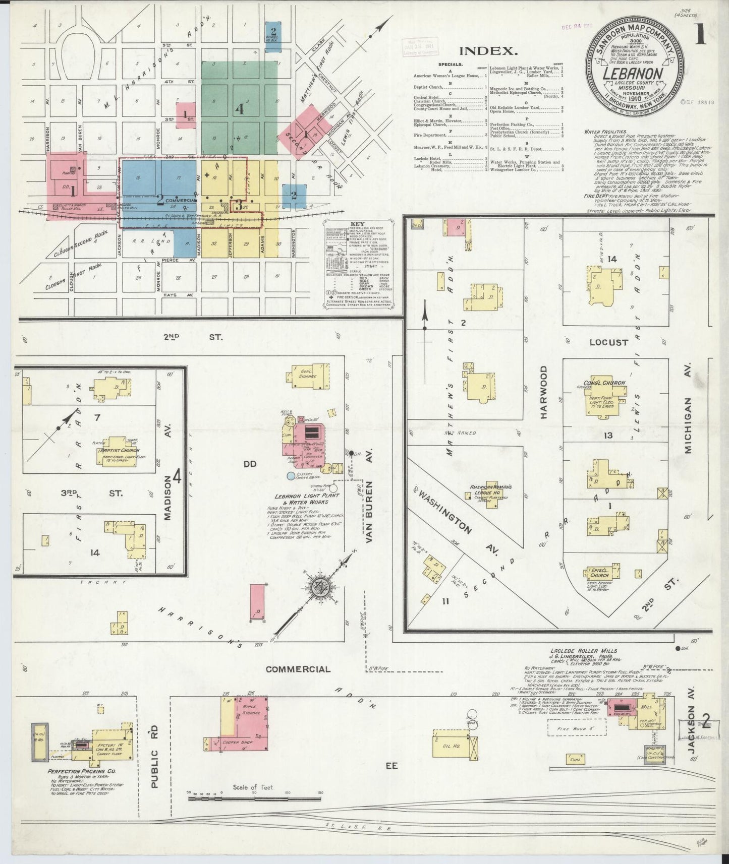 Sanborn Fire Insurance Map from Lebanon, Laclede County, Missouri (1910), Sheet #0001 - Historic Sanborn Fire Insurance Map Print, vintage old map wall art, antique decor, genealogy gift, Missouri Missouri map