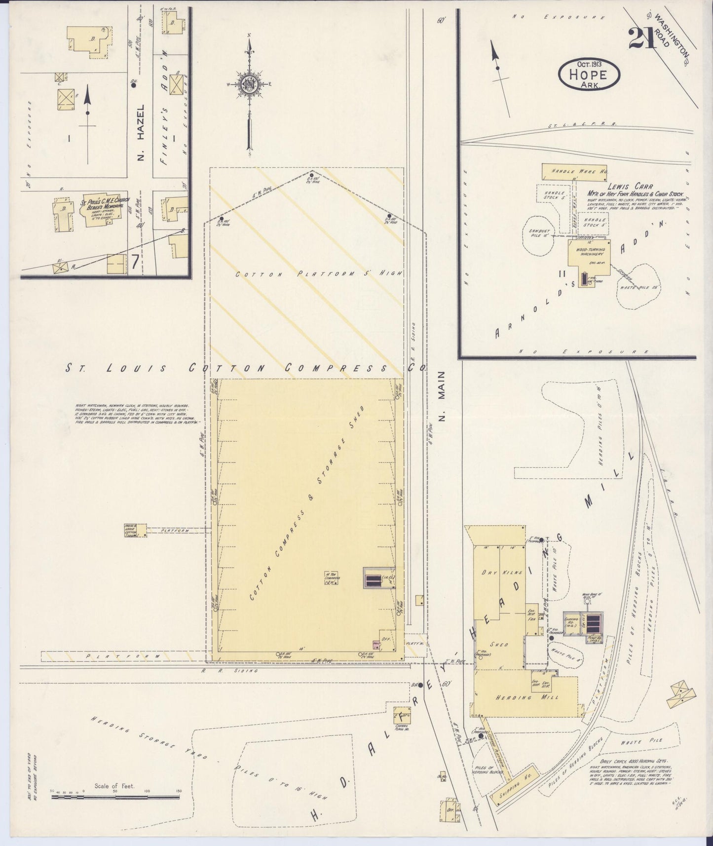 Sanborn Fire Insurance Map from Hope, Hempstead County, Arkansas (1913), Sheet #0021 - Complete Map Set gallery image, historic Sanborn map, vintage wall art, Arkansas Arkansas