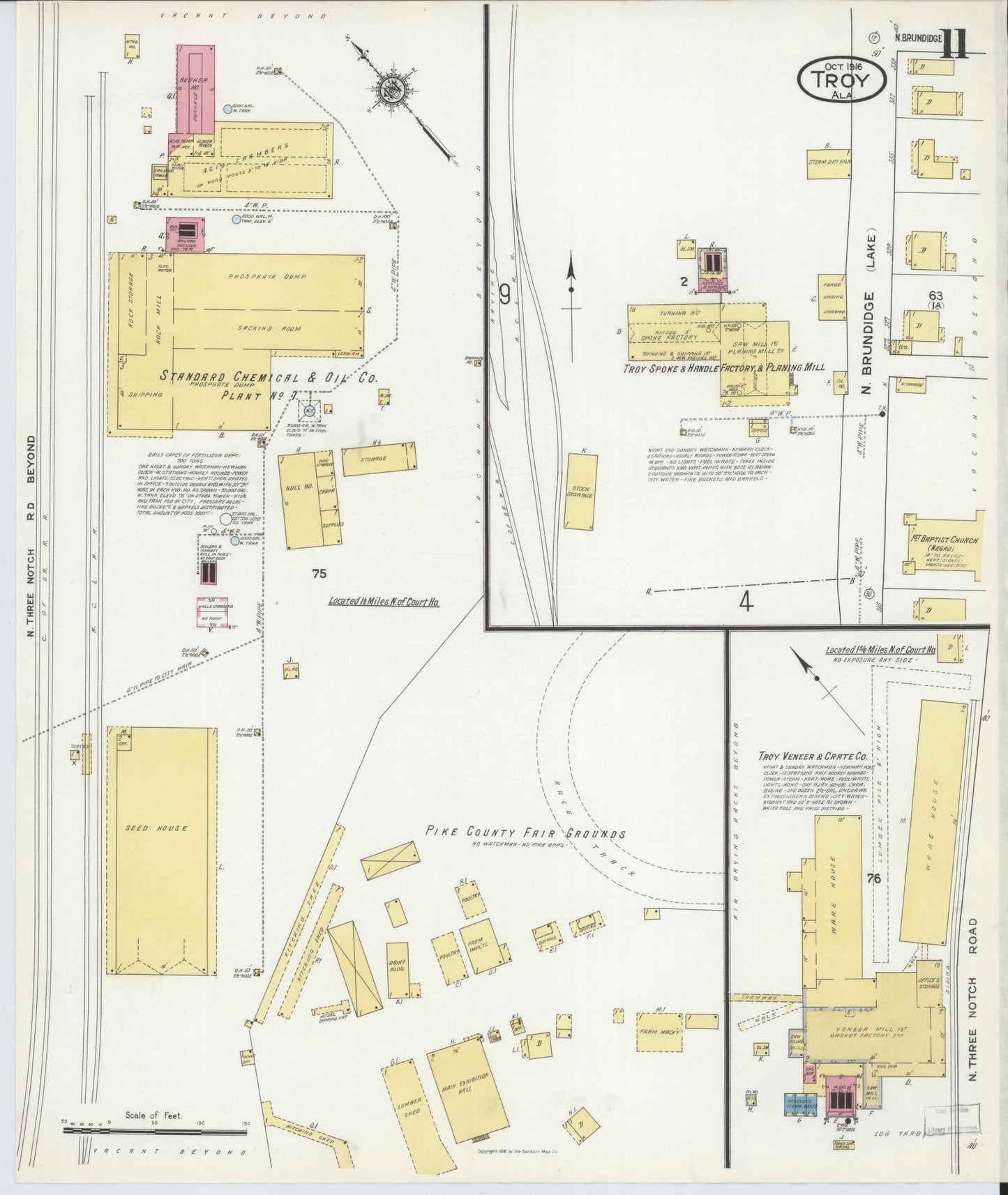 Sanborn Fire Insurance Map from Troy, Pike County, Alabama (1916), Sheet #0011 - Historic Sanborn Fire Insurance Map Print, vintage old map wall art, antique decor, genealogy gift, Alabama Alabama map