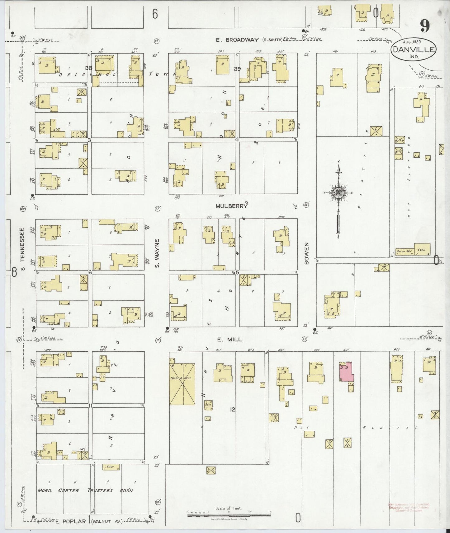 Sanborn Fire Insurance Map from Danville, Hendricks County, Indiana (1920), Sheet #0009 - Complete Map Set gallery image, historic Sanborn map, vintage wall art, Indiana Indiana