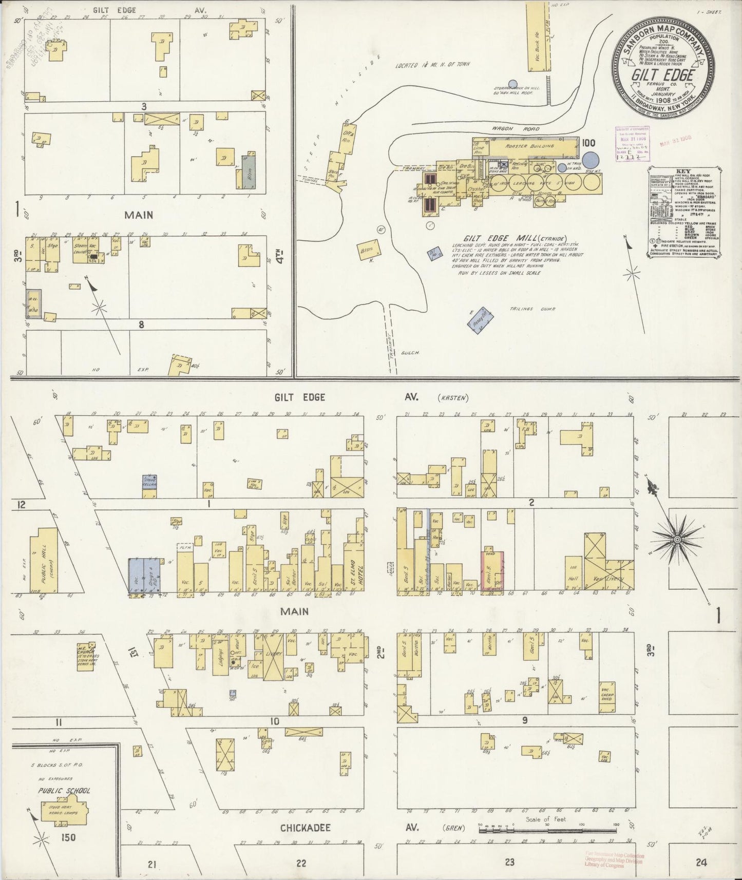 Sanborn Fire Insurance Map from Gilt Edge, Fergus County, Montana (1908), Sheet #0001 - Historic Sanborn Fire Insurance Map Print, vintage old map wall art, antique decor, genealogy gift, Montana Montana map