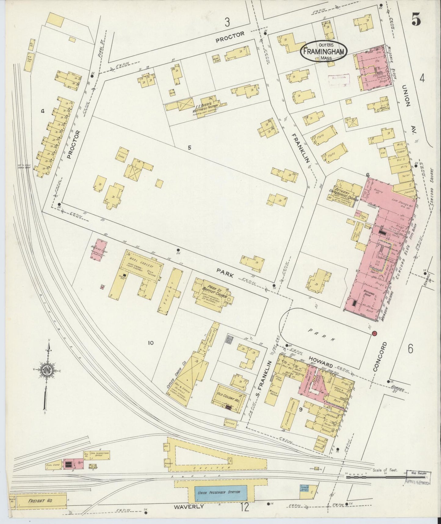 Sanborn Fire Insurance Map from Framingham, Middlesex County, Massachusetts (1915), Sheet #0005 - Historic Sanborn Fire Insurance Map Print, vintage old map wall art, antique decor, genealogy gift, Massachusetts Massachusetts map