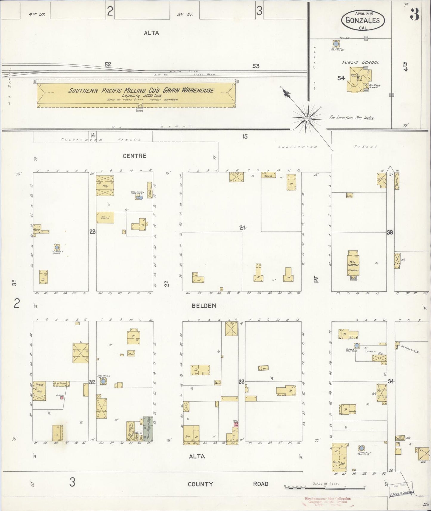 Sanborn Fire Insurance Map from Gonzales, Monterey County, California (1903), Sheet #0003 - Historic Sanborn Fire Insurance Map Print, vintage old map wall art, antique decor, genealogy gift, California California map