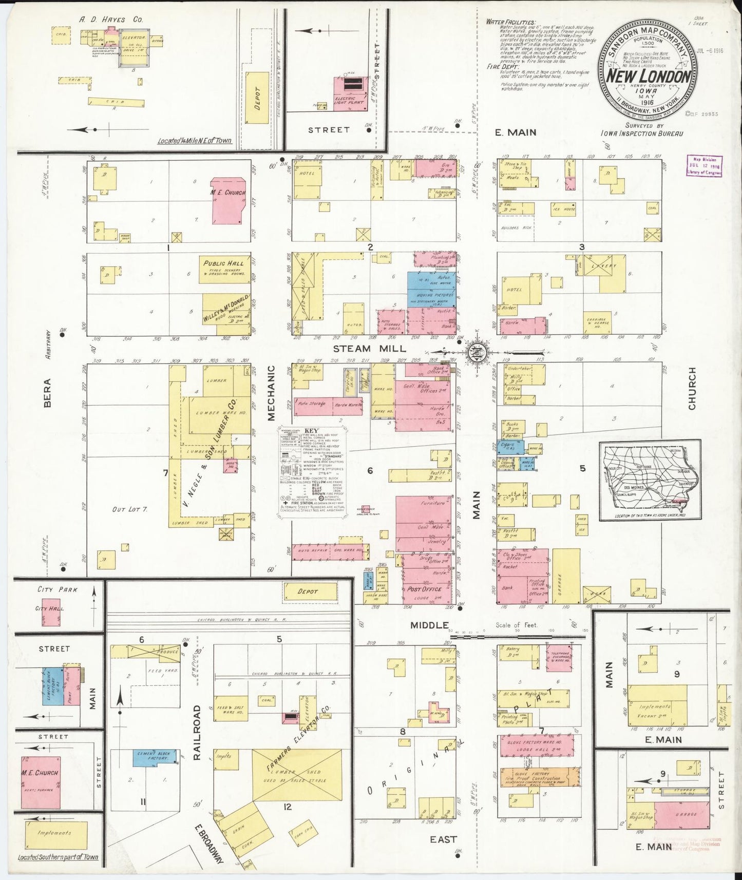 Sanborn Fire Insurance Map from New London, Henry County, Iowa. (1916) – Map View