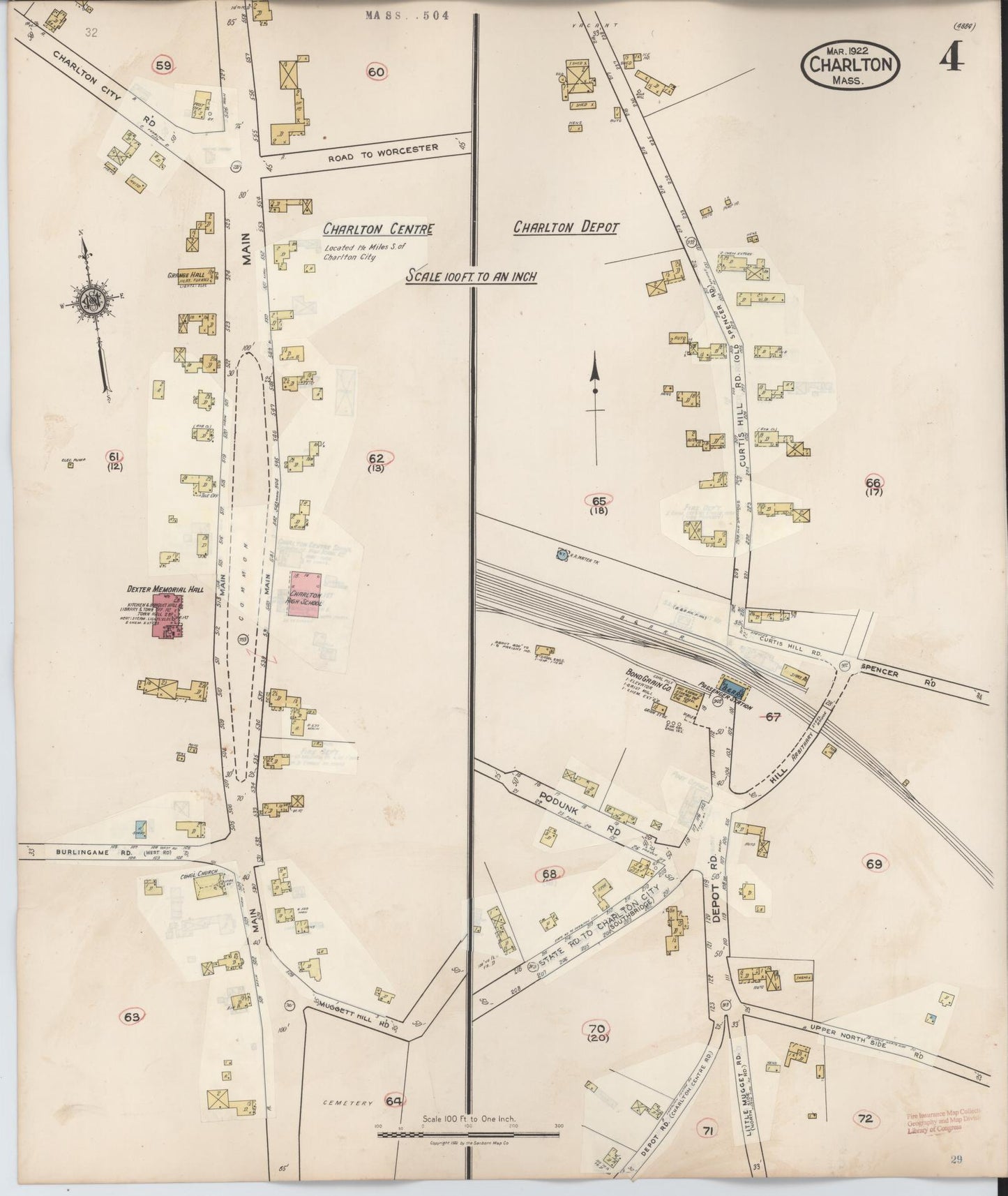 Sanborn Fire Insurance Map from Charlton, Worcester County, Massachusetts (1945), Sheet #0004 - Historic Sanborn Fire Insurance Map Print, vintage old map wall art, antique decor, genealogy gift, Massachusetts Massachusetts map