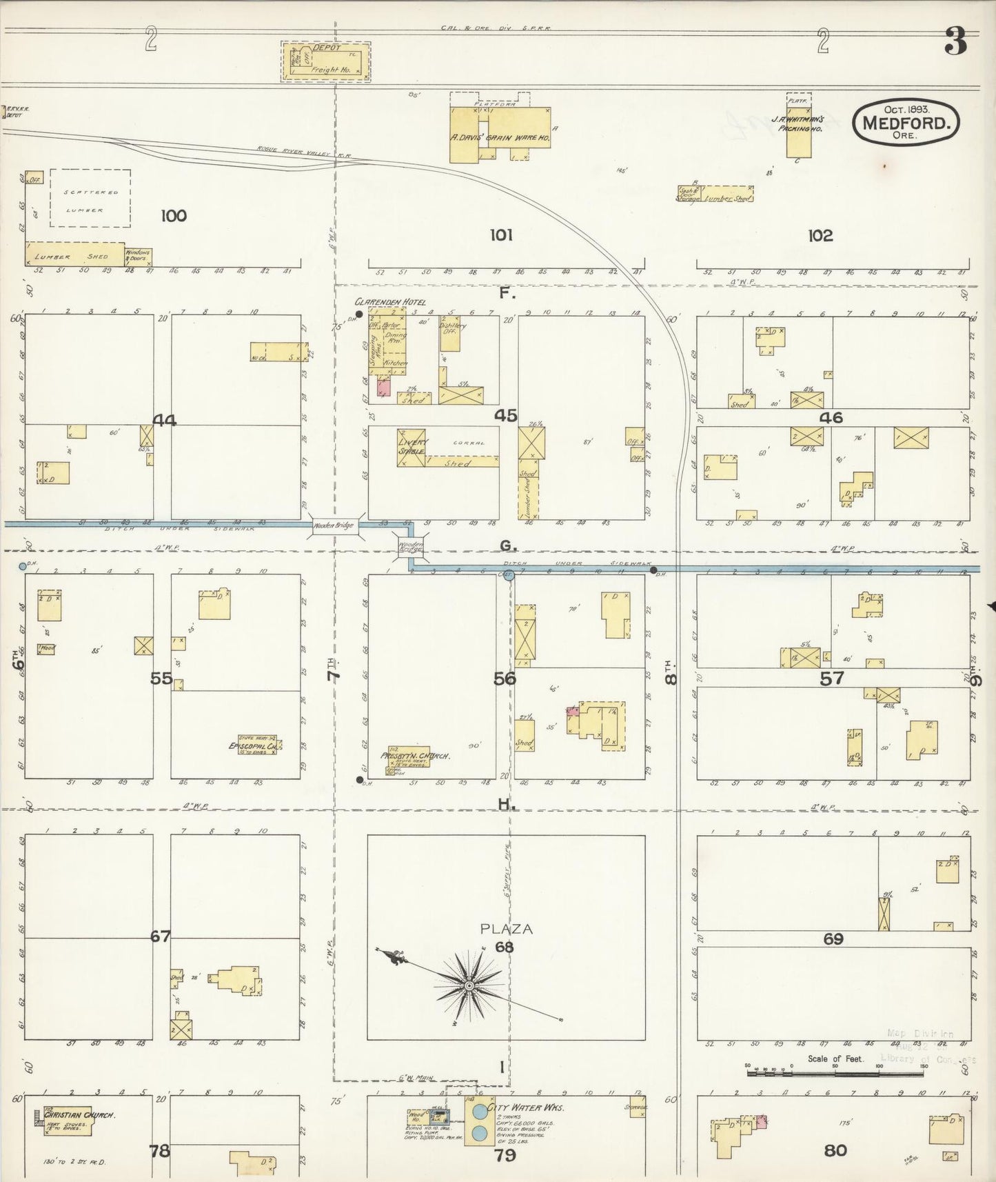 Sanborn Fire Insurance Map from Medford, Jackson County, Oregon (1893), Sheet #0003 - Complete Map Set gallery image, historic Sanborn map, vintage wall art, Oregon Oregon