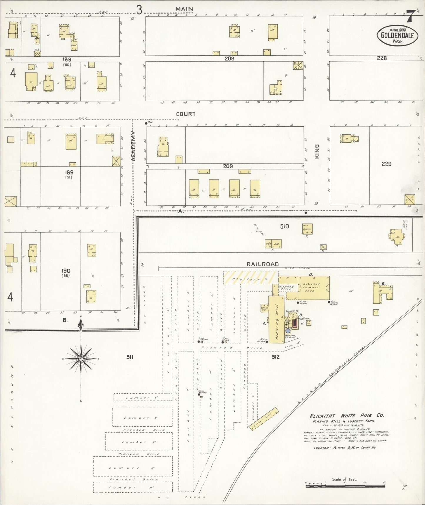 Sanborn Fire Insurance Map from Goldendale, Klickitat County, Washington (1909), Sheet #0007 - Complete Map Set gallery image, historic Sanborn map, vintage wall art, Washington Washington