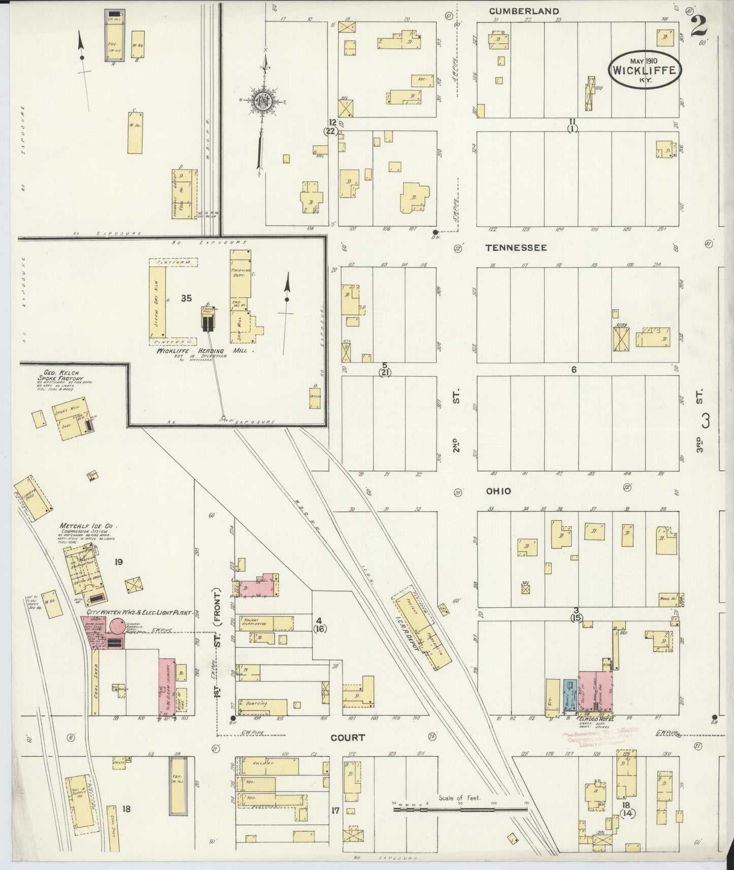 Sanborn Fire Insurance Map from Wickliffe, Ballard County, Kentucky (1910), Sheet #0002 - Historic Sanborn Fire Insurance Map Print, vintage old map wall art, antique decor, genealogy gift, Kentucky Kentucky map