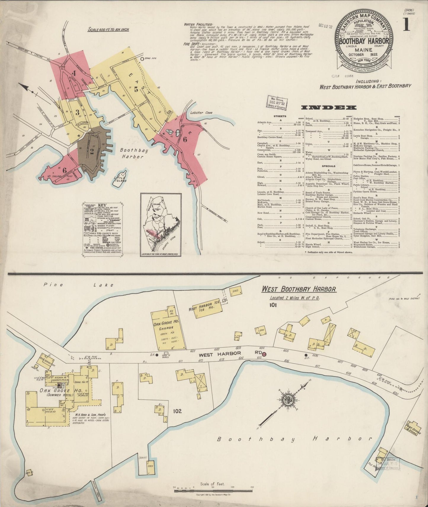 Sanborn Fire Insurance Map from Boothbay Harbor, Lincoln County, Maine (1922), Sheet #0001 - Historic Sanborn Fire Insurance Map Print, vintage old map wall art, antique decor, genealogy gift, Maine Maine map