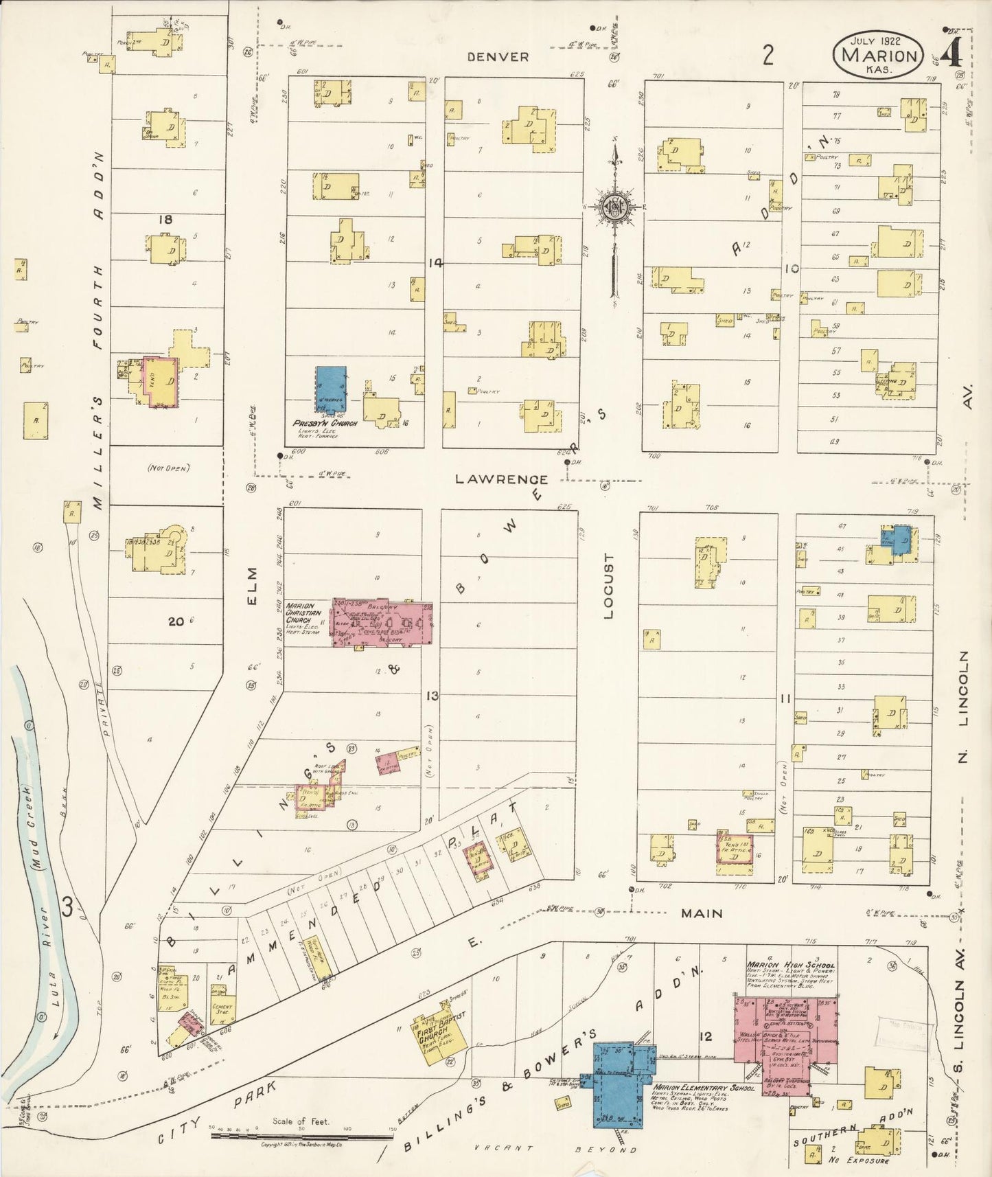 Sanborn Fire Insurance Map from Marion, Marion County, Kansas (1922), Sheet #0004 - Historic Sanborn Fire Insurance Map Print, vintage old map wall art, antique decor, genealogy gift, Kansas Kansas map