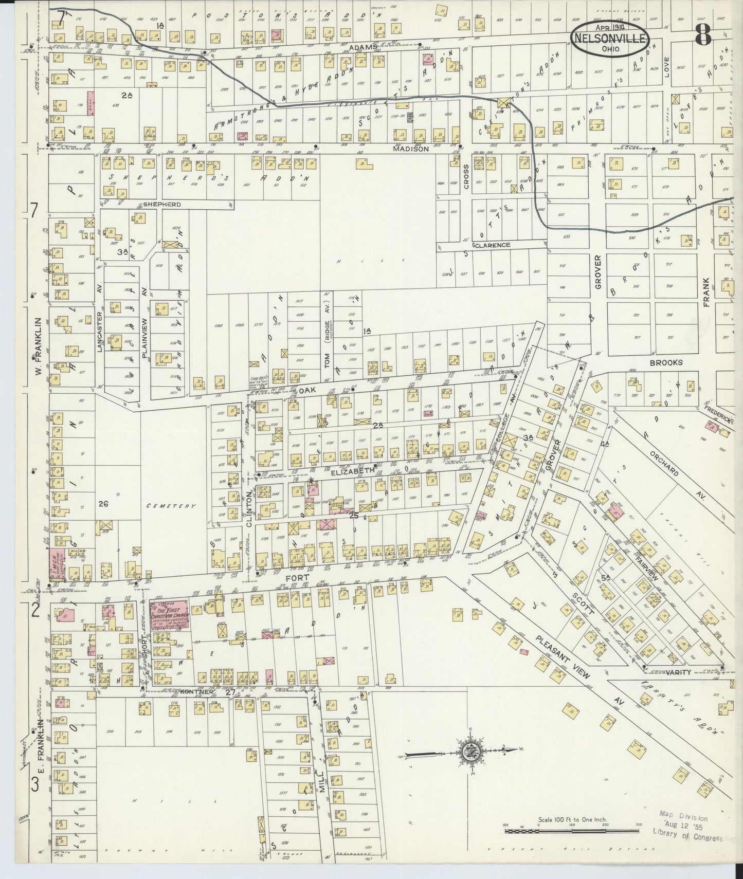Sanborn Fire Insurance Map from Nelsonville, Athens County, Ohio (1914), Sheet #0008 - Historic Sanborn Fire Insurance Map Print, vintage old map wall art, antique decor, genealogy gift, Ohio Ohio map