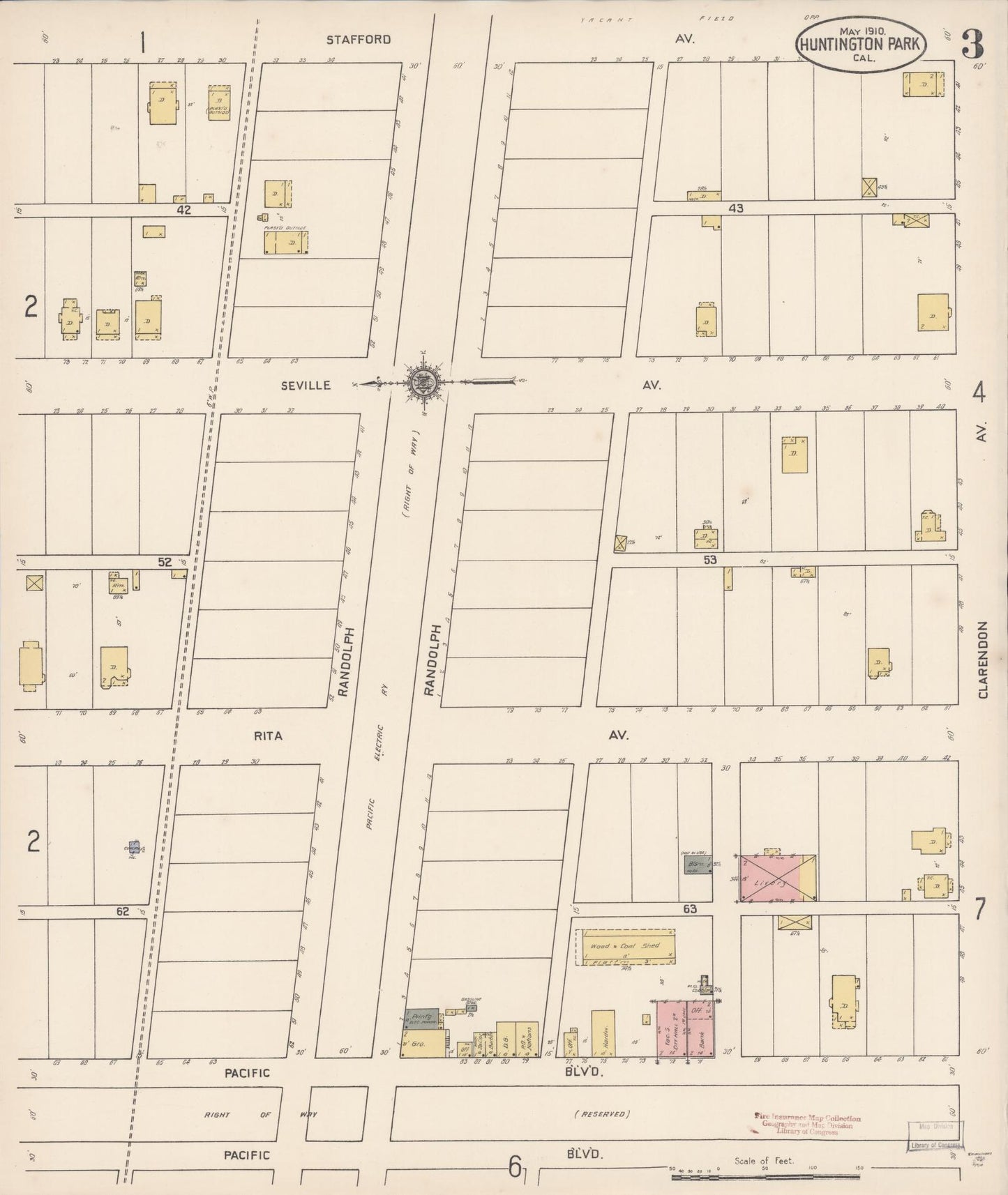 Sanborn Fire Insurance Map from Huntington Park, Los Angeles County, California (1910), Sheet #0003 - Historic Sanborn Fire Insurance Map Print, vintage old map wall art, antique decor, genealogy gift, California California map
