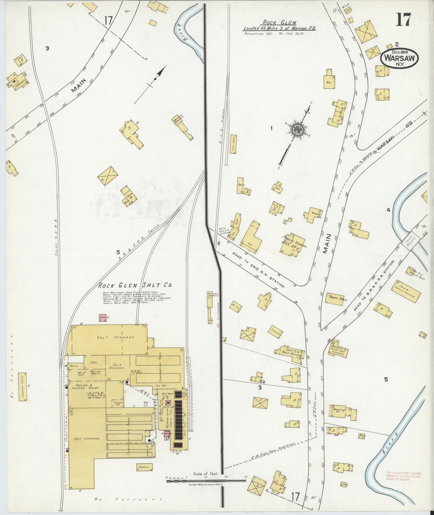 Sanborn Fire Insurance Map from Warsaw, Wyoming County, New York (1919), Sheet #0017 - Historic Sanborn Fire Insurance Map Print, vintage old map wall art, antique decor, genealogy gift, Warsaw Wyoming map