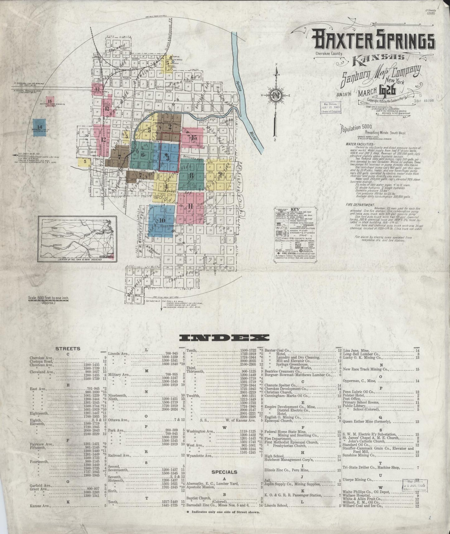 Sanborn Fire Insurance Map from Baxter Springs, Cherokee County, Kansas. (1926) – Historic Sanborn Fire Insurance Map Print