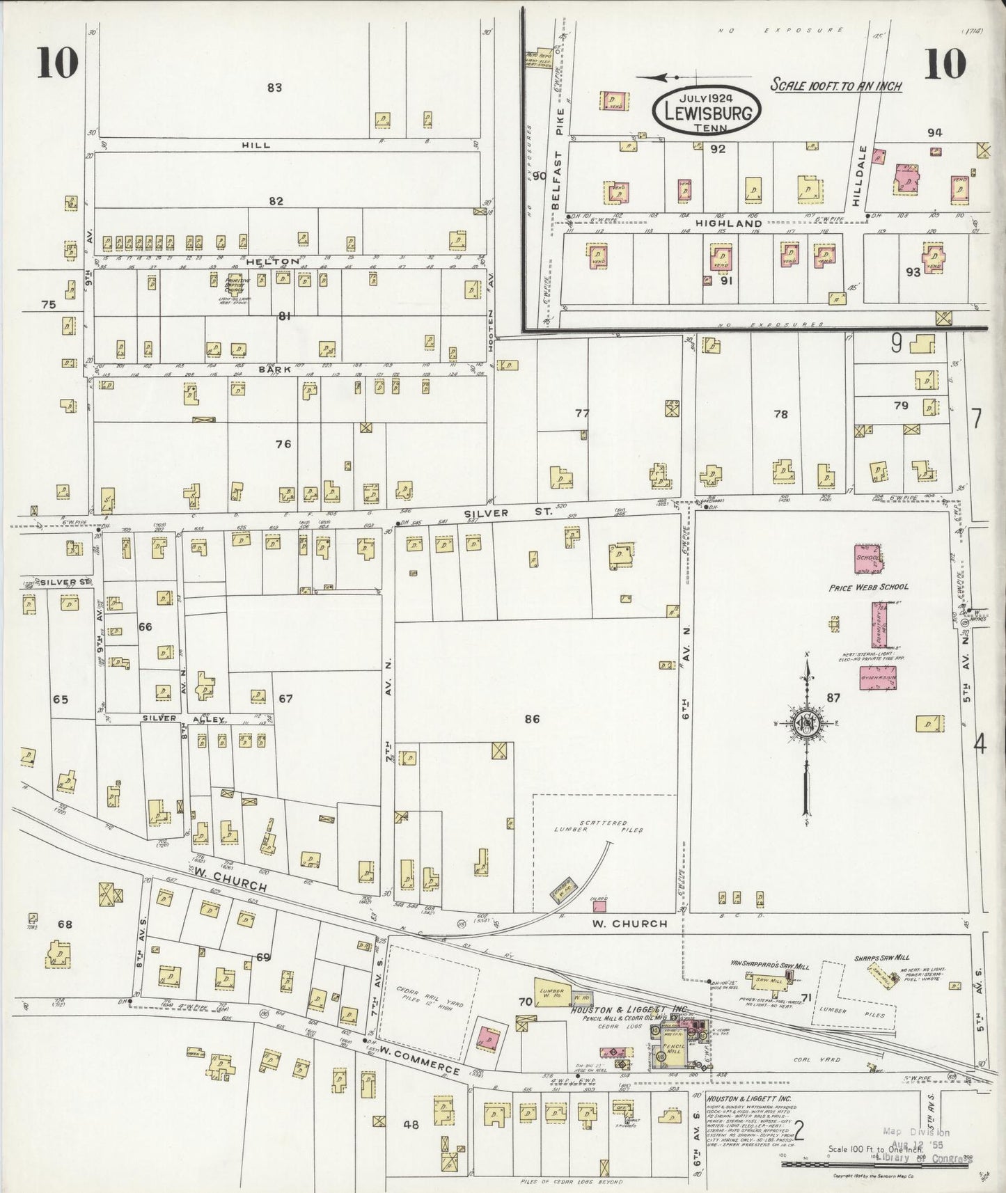 Sanborn Fire Insurance Map from Lewisburg, Marshall County, Tennessee (1924), Sheet #0010 - Historic Sanborn Fire Insurance Map Print, vintage old map wall art, antique decor, genealogy gift, Tennessee Tennessee map