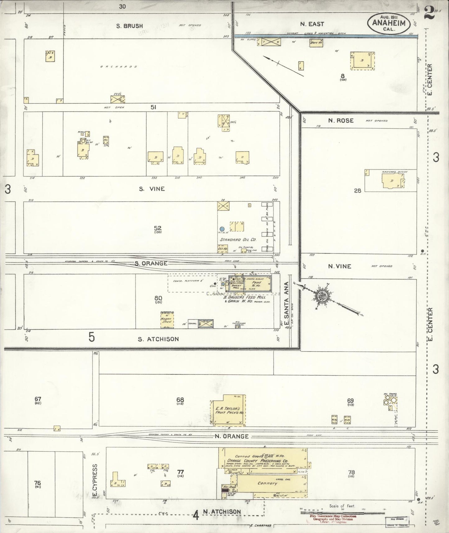 Sanborn Fire Insurance Map from Anaheim, Orange County, California (1911), Sheet #0002 - Historic Sanborn Fire Insurance Map Print, vintage old map wall art, antique decor, genealogy gift, California California map