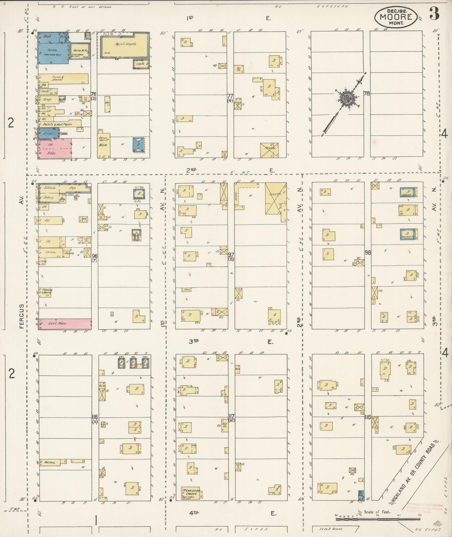 Sanborn Fire Insurance Map from Moore, Fergus County, Montana (1912), Sheet #0003 - Historic Sanborn Fire Insurance Map Print, vintage old map wall art, antique decor, genealogy gift, Montana Montana map