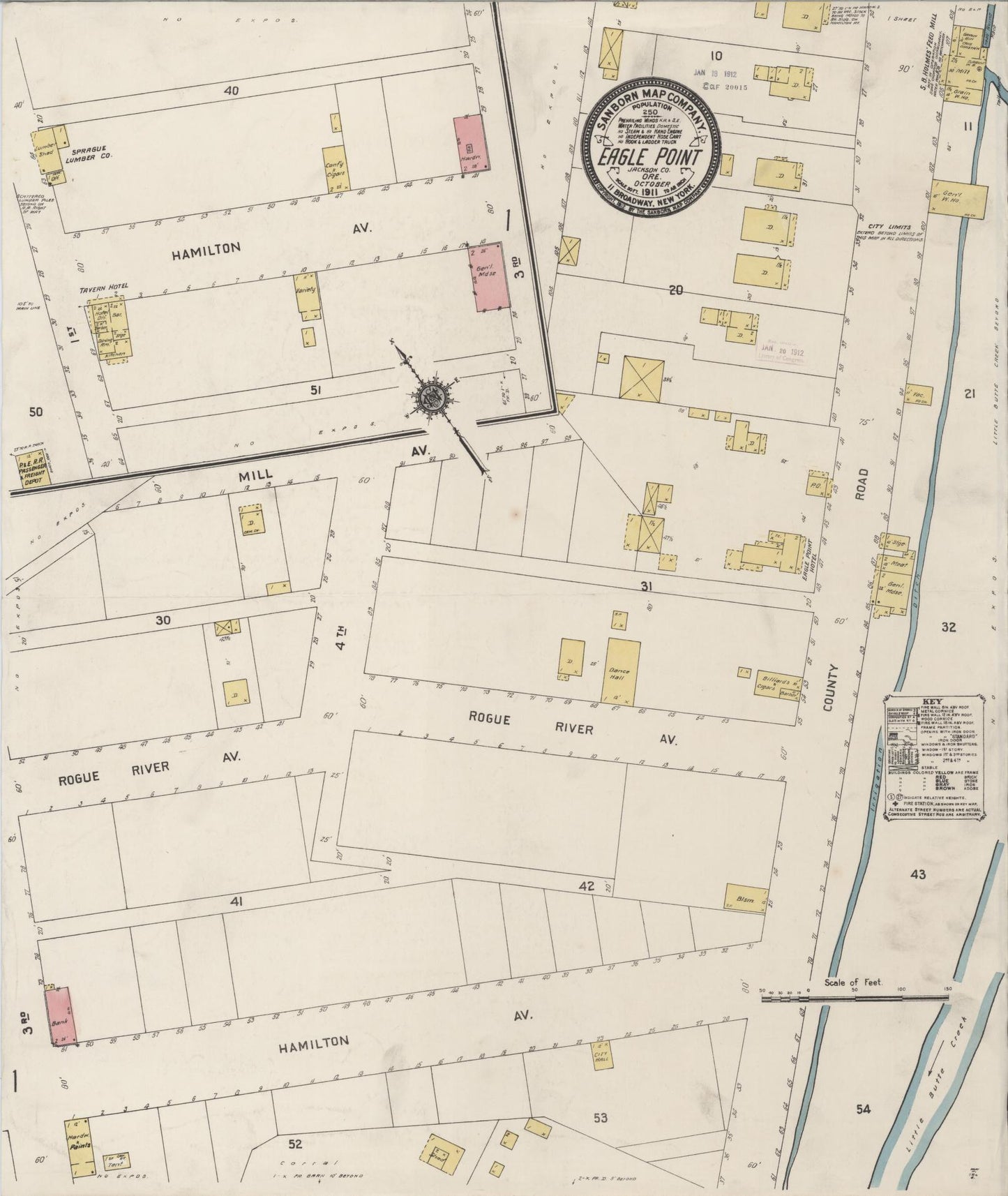Sanborn Fire Insurance Map from Eagle Point, Jackson County, Oregon (1911), Sheet #0001 - Historic Sanborn Fire Insurance Map Print, vintage old map wall art, antique decor, genealogy gift, Oregon Oregon map