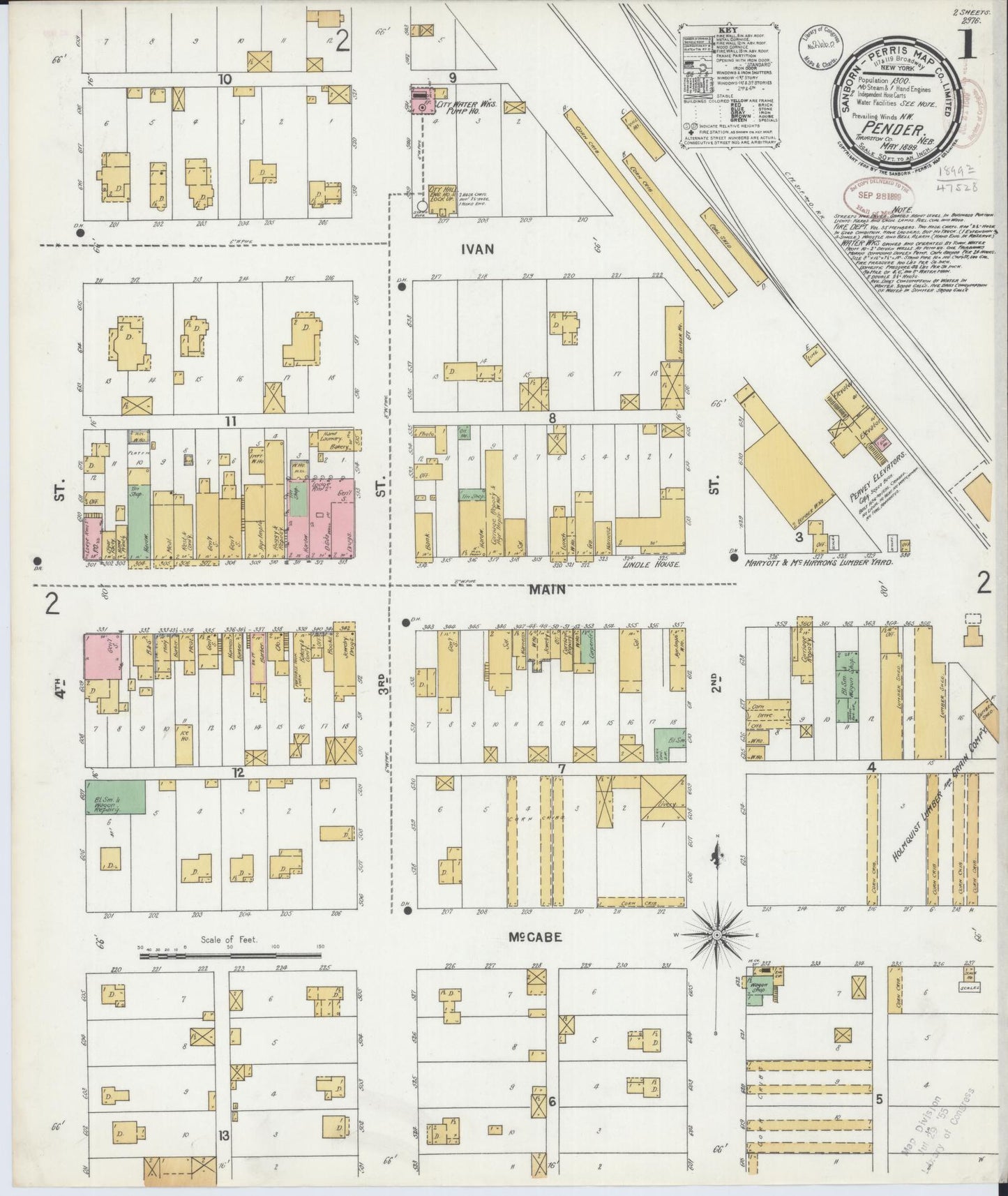 Sanborn Fire Insurance Map from Pender, Thurston County, Nebraska (1899), Sheet #0001 - Historic Sanborn Fire Insurance Map Print, vintage old map wall art, antique decor, genealogy gift, Nebraska Nebraska map