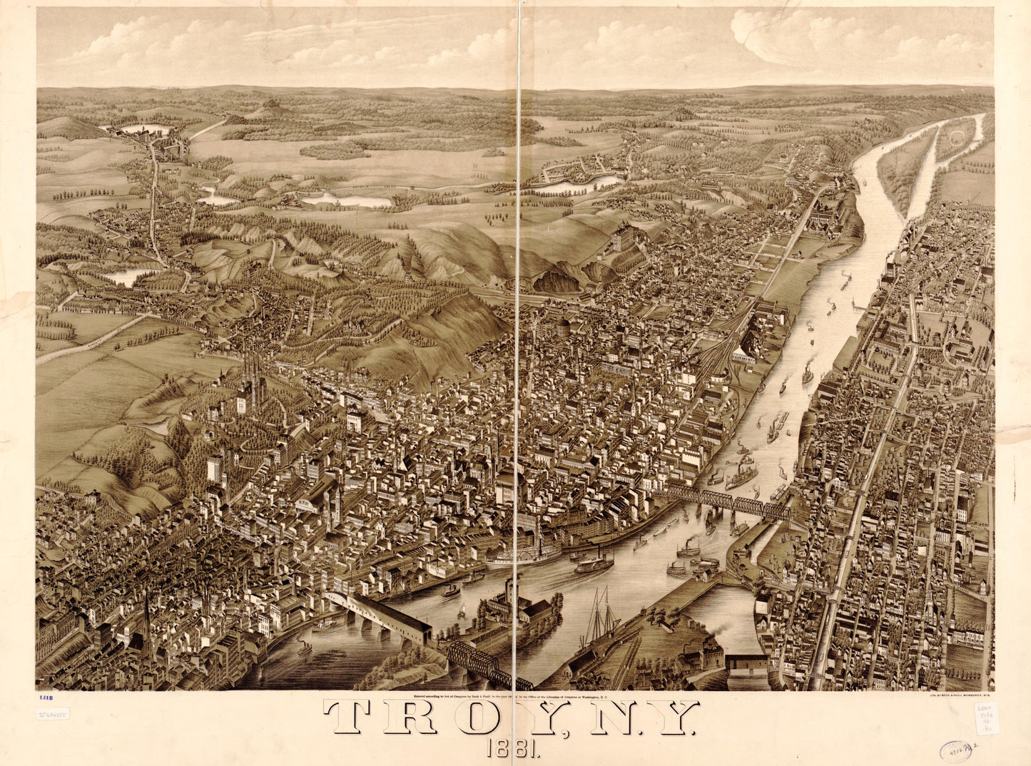 Troy, N.Y. 1881. (1881) – Historic Bird’s-Eye View Panorama Print