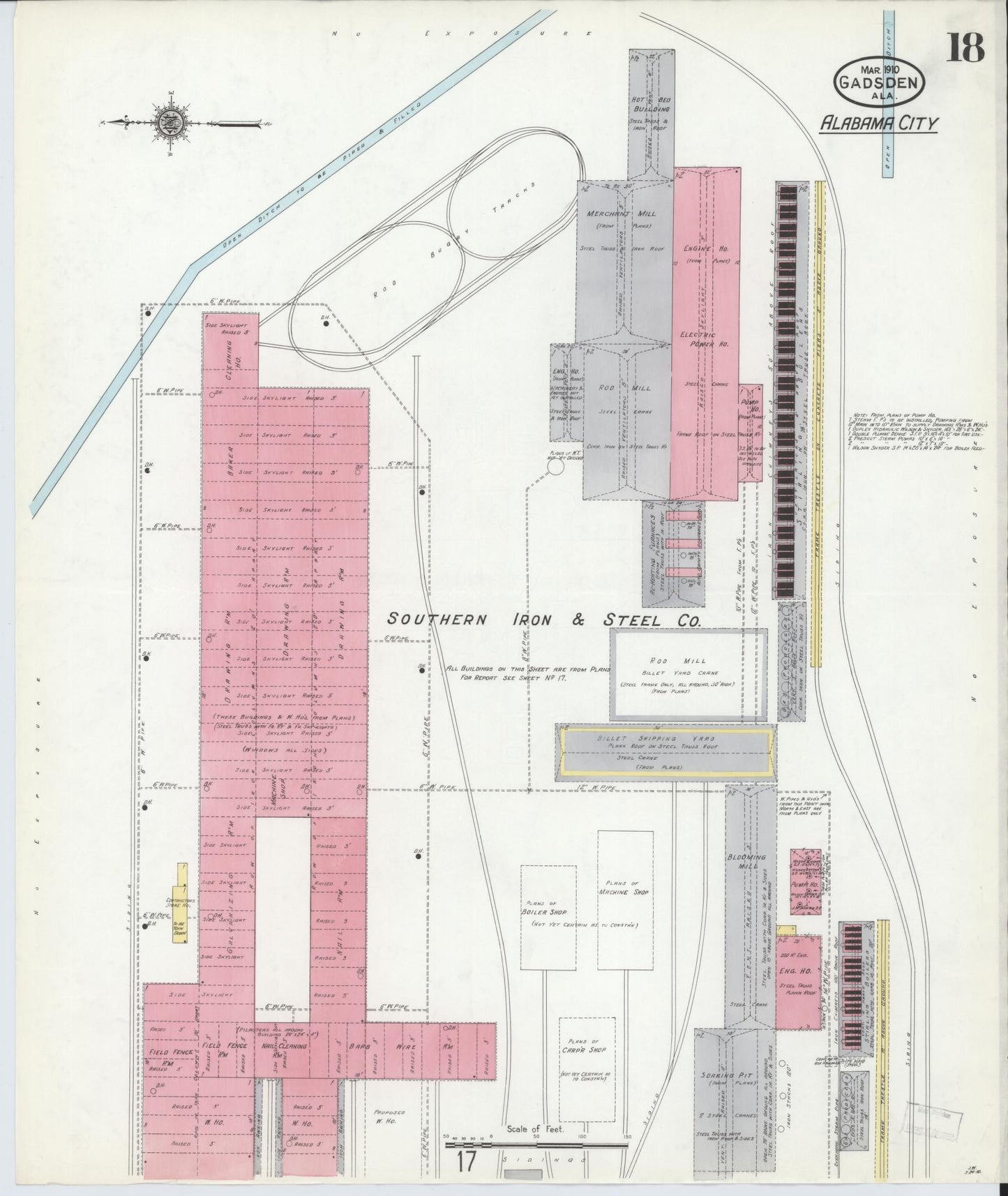 Sanborn Fire Insurance Map from Gadsden, Etowah County, Alabama (1910), Sheet #0018 - Historic Sanborn Fire Insurance Map Print, vintage old map wall art, antique decor, genealogy gift, Alabama Alabama map