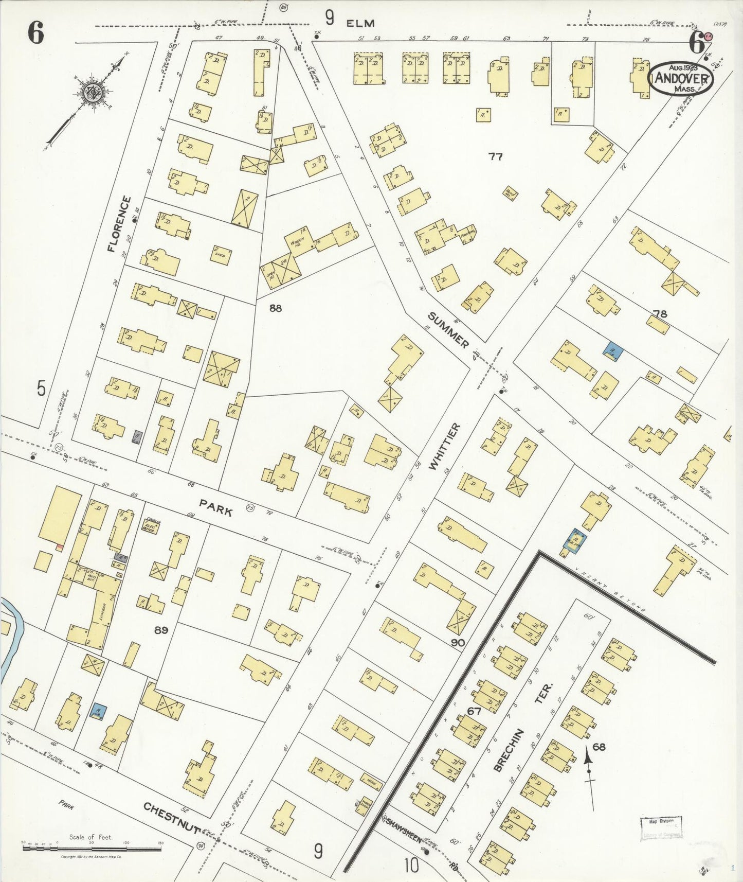 Sanborn Fire Insurance Map from Andover, Essex County, Massachusetts (1923), Sheet #0006 - Historic Sanborn Fire Insurance Map Print, vintage old map wall art, antique decor, genealogy gift, Massachusetts Massachusetts map