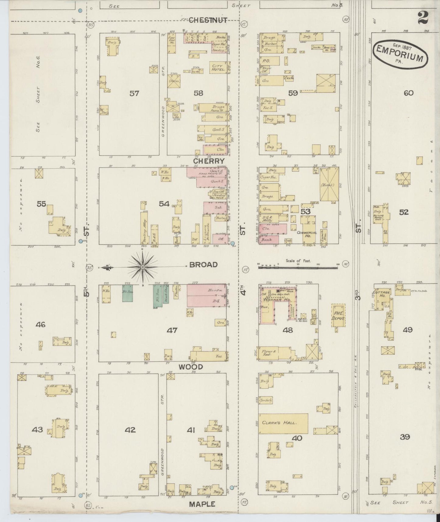 Sanborn Fire Insurance Map from Emporium, Cameron County, Pennsylvania (1887), Sheet #0002 - Historic Sanborn Fire Insurance Map Print, vintage old map wall art, antique decor, genealogy gift, Pennsylvania Pennsylvania map