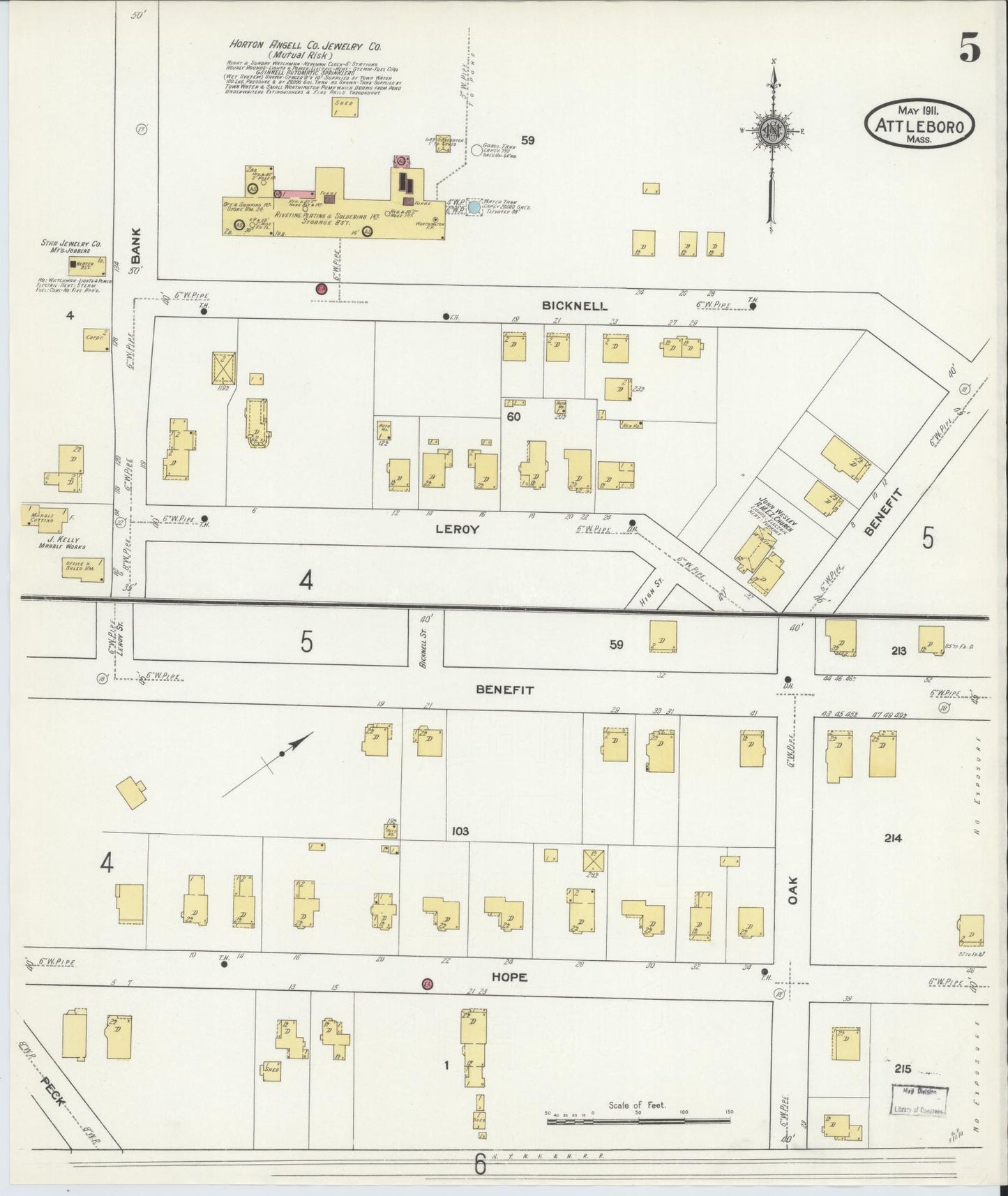 Sanborn Fire Insurance Map from Attleboro, Bristol County, Massachusetts (1911), Sheet #0005 - Historic Sanborn Fire Insurance Map Print, vintage old map wall art, antique decor, genealogy gift, Massachusetts Massachusetts map
