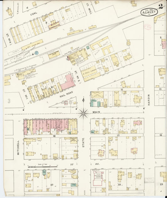 Sanborn Fire Insurance Map from Ackley, Hardin and Franklin Counties, Iowa (1894), Sheet #0002 - Historic Sanborn Fire Insurance Map Print, vintage old map wall art