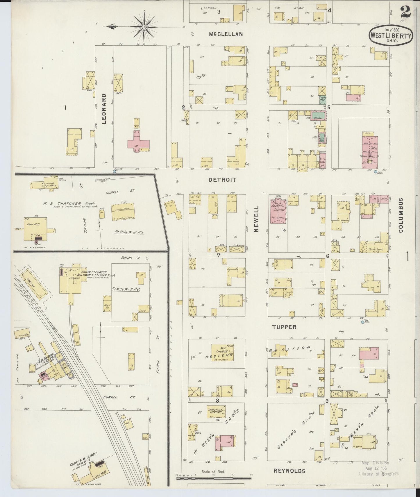 Sanborn Fire Insurance Map from West Liberty, Logan County, Ohio (1896), Sheet #0002 - Complete Map Set gallery image, historic Sanborn map, vintage wall art, Ohio Ohio