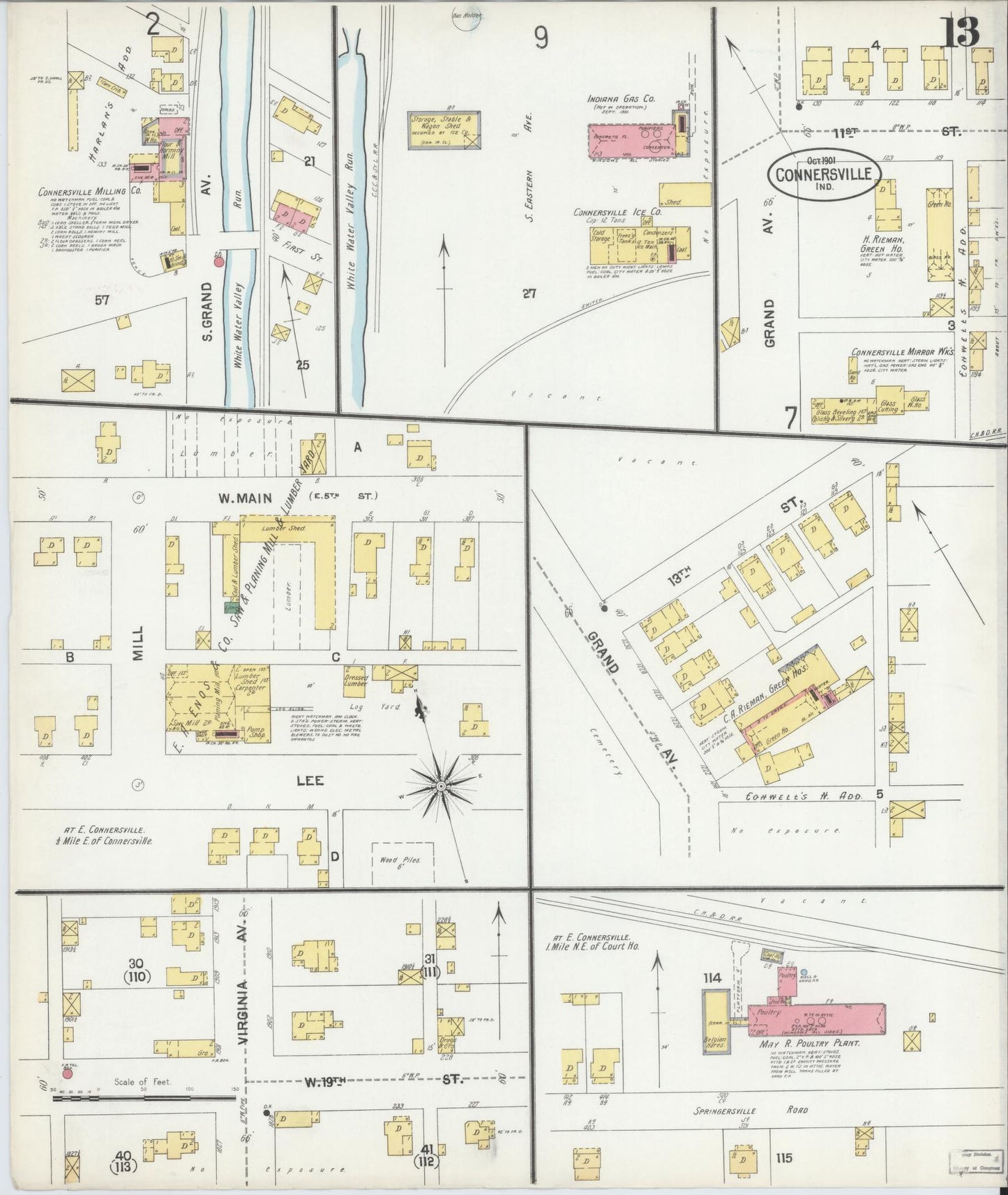 Sanborn Fire Insurance Map from Connersville, Fayette County, Indiana (1901), Sheet #0013 - Complete Map Set gallery image, historic Sanborn map, vintage wall art, Indiana Indiana