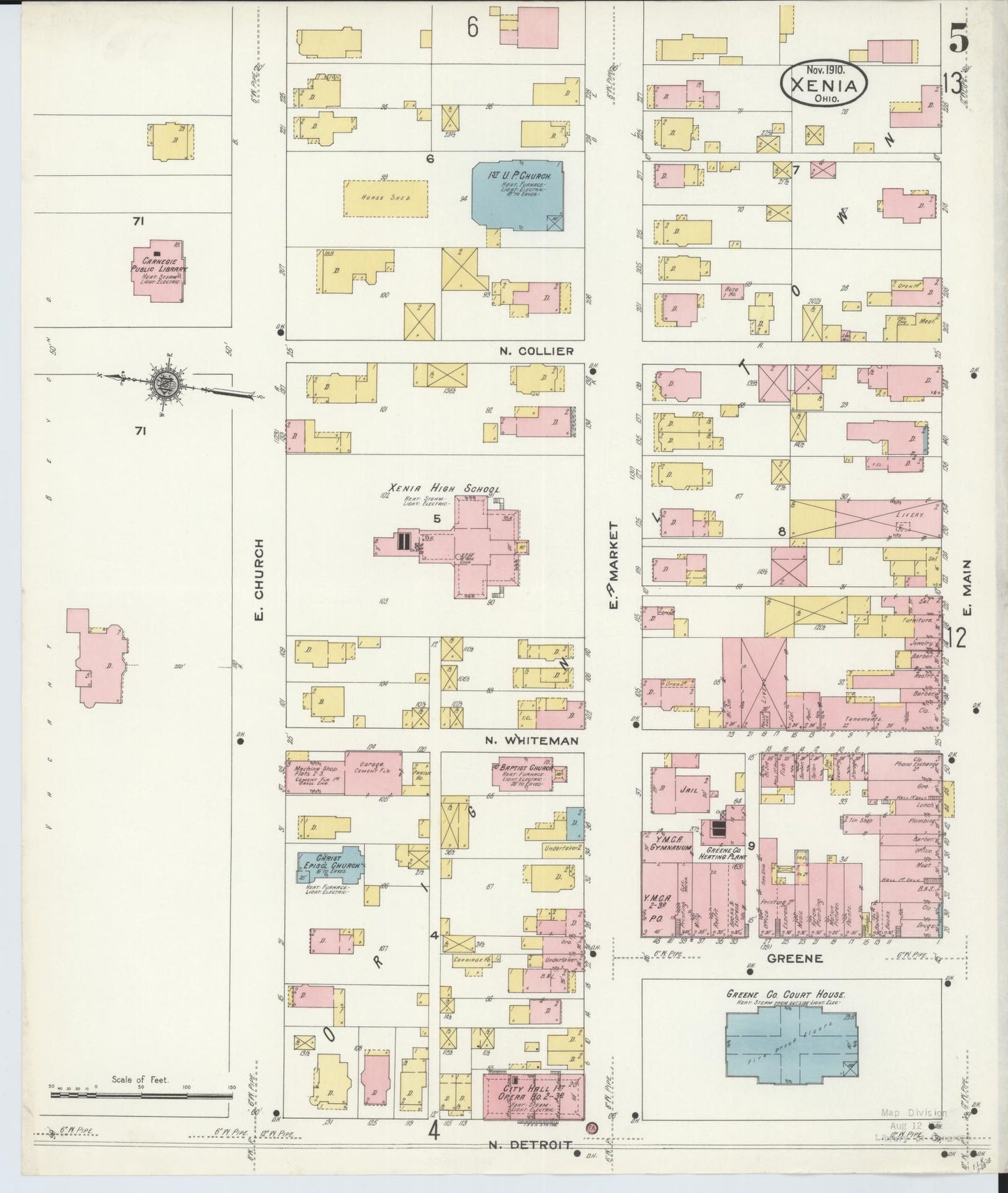 Sanborn Fire Insurance Map from Xenia, Greene County, Ohio (1910), Sheet #0005 - Historic Sanborn Fire Insurance Map Print, vintage old map wall art, antique decor, genealogy gift, Ohio Ohio map