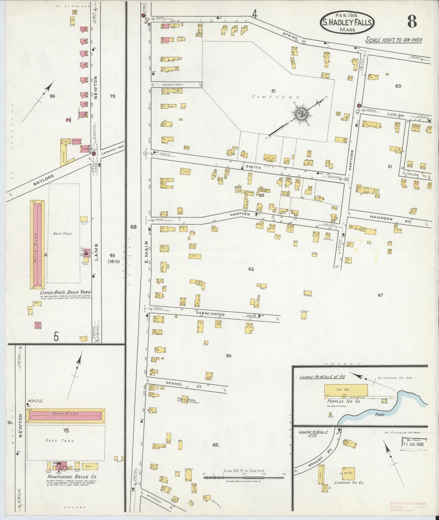 Sanborn Fire Insurance Map from South Hadley Falls, Hampshire County, Massachusetts (1918), Sheet #0008 - Historic Sanborn Fire Insurance Map Print, vintage old map wall art, antique decor, genealogy gift, Massachusetts Massachusetts map