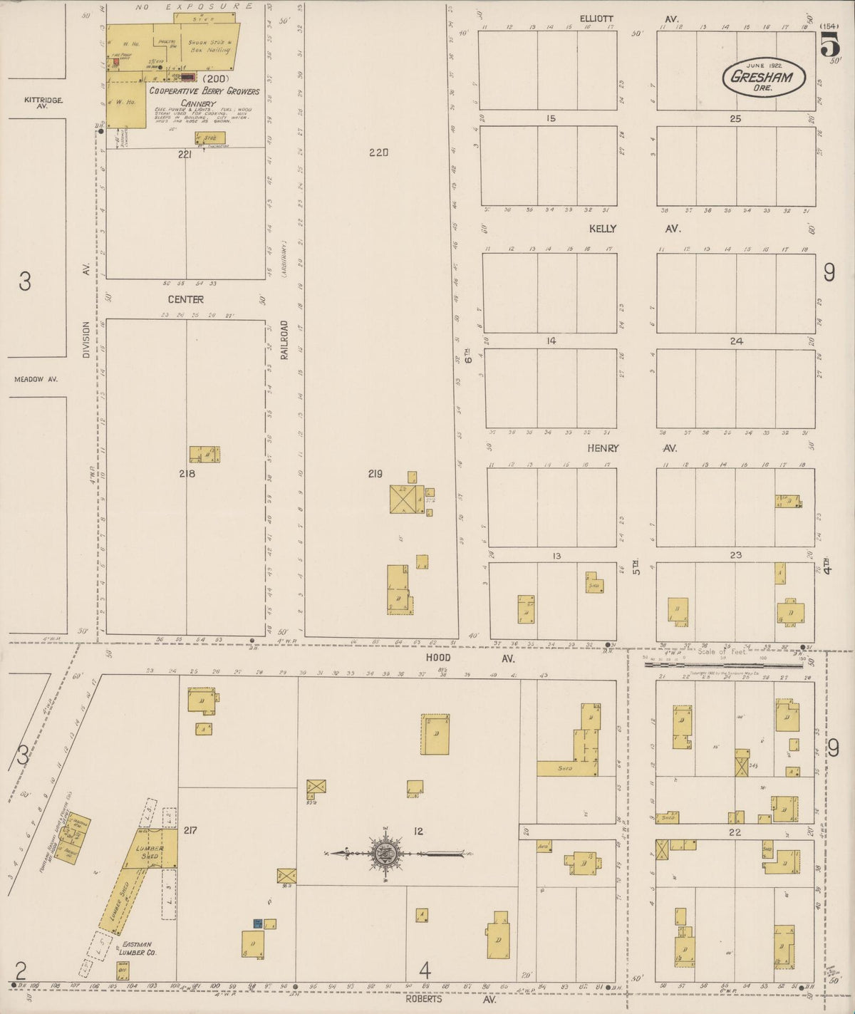 Sanborn Fire Insurance Map from Gresham, Multnomah County, Oregon (1922), Sheet #0005 - Historic Sanborn Fire Insurance Map Print, vintage old map wall art, antique decor, genealogy gift, Oregon Oregon map