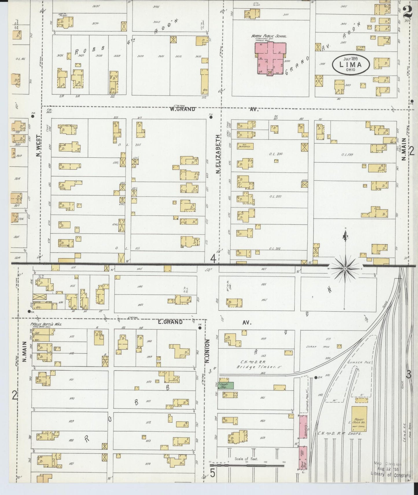 Sanborn Fire Insurance Map from Lima, Allen County, Ohio (1899), Sheet #0002 - Complete Map Set gallery image, historic Sanborn map, vintage wall art, Ohio Ohio